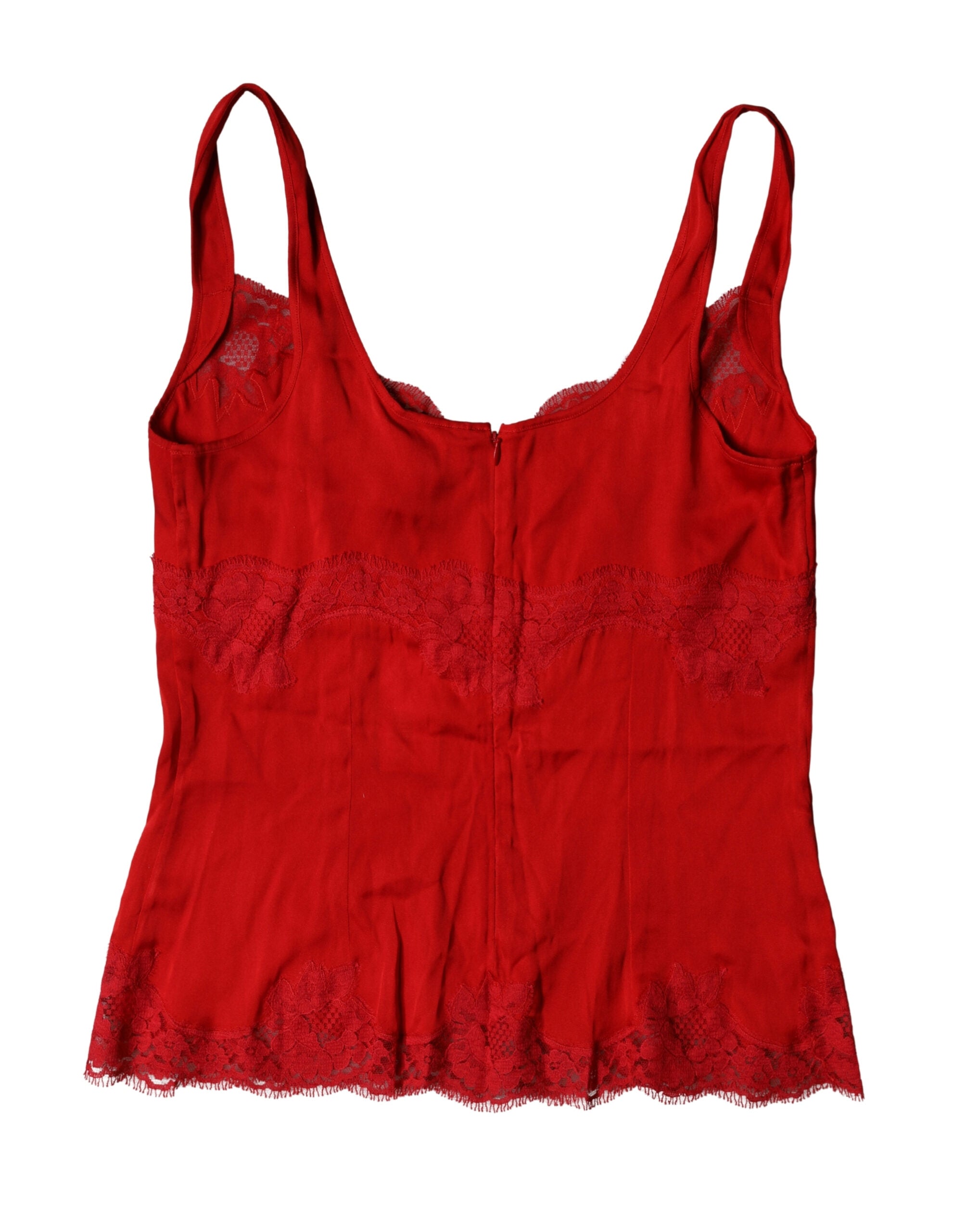 Dolce & Gabbana Rotes Seiden-Dessous-Top mit floraler Spitze