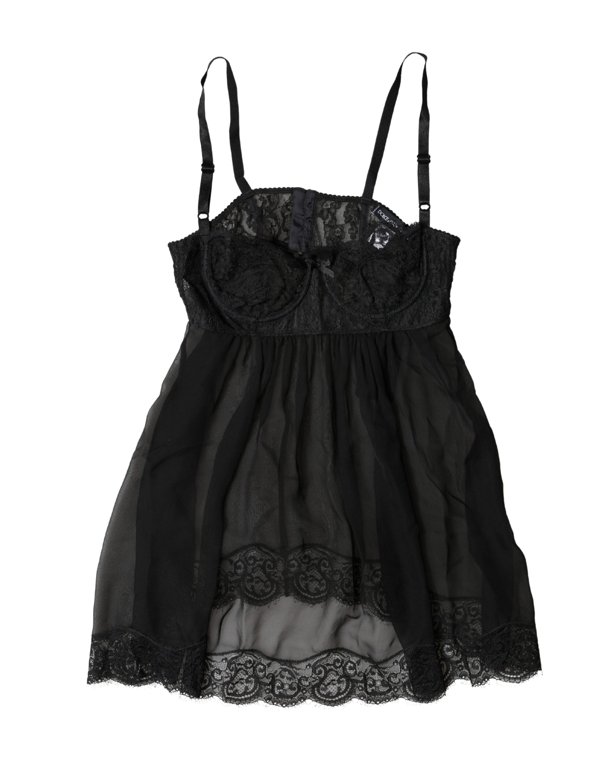 Dolce & Gabbana Schwarzes Lingerie-Top aus Seide mit floraler Spitze