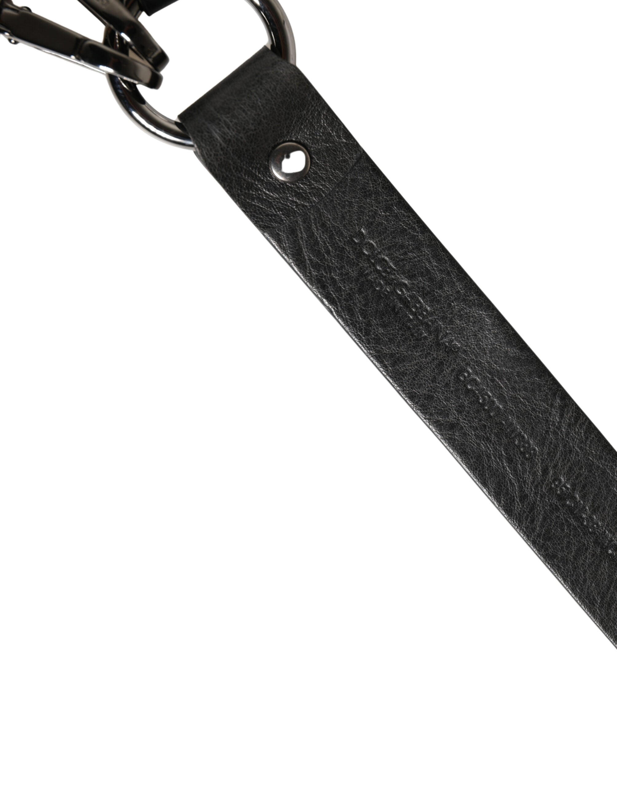 Dolce & Gabbana Schwarzer Ledergürtel mit silberner Kette für Herren