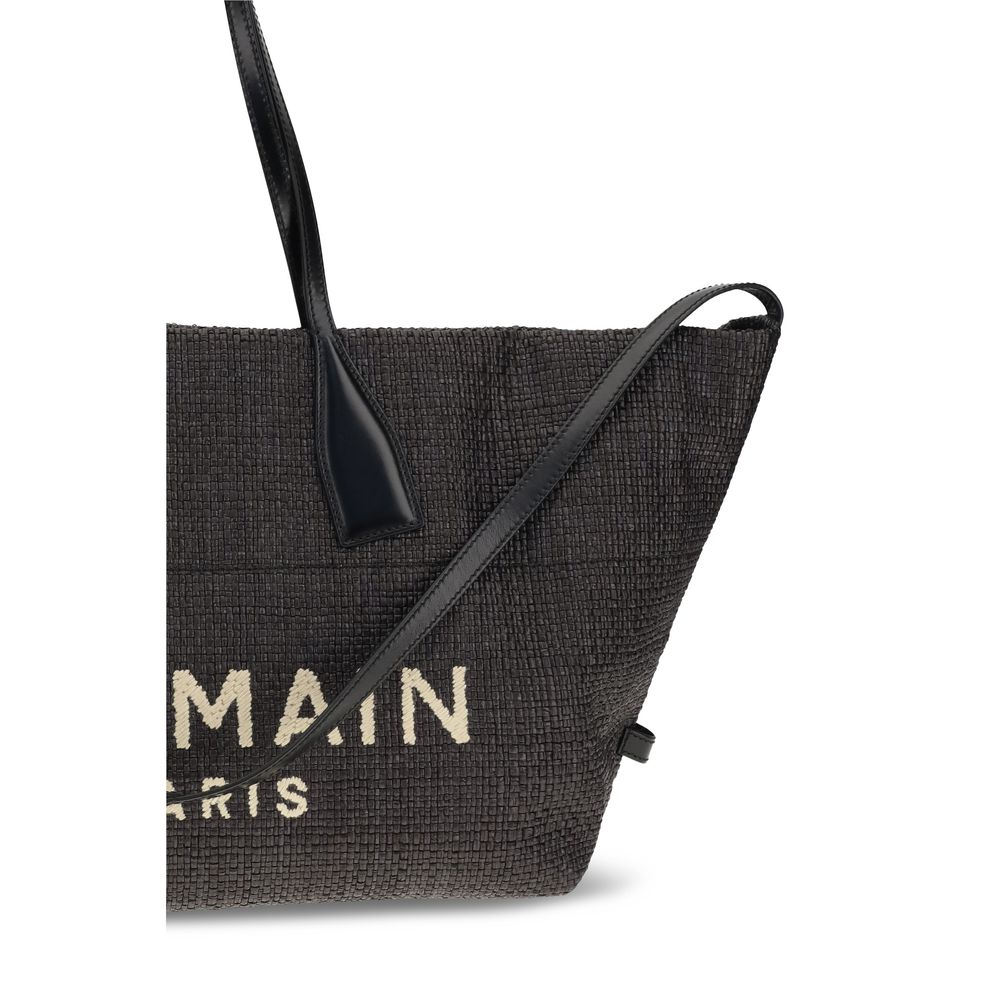 Balmain Schwarze Raffia-Umhängetasche