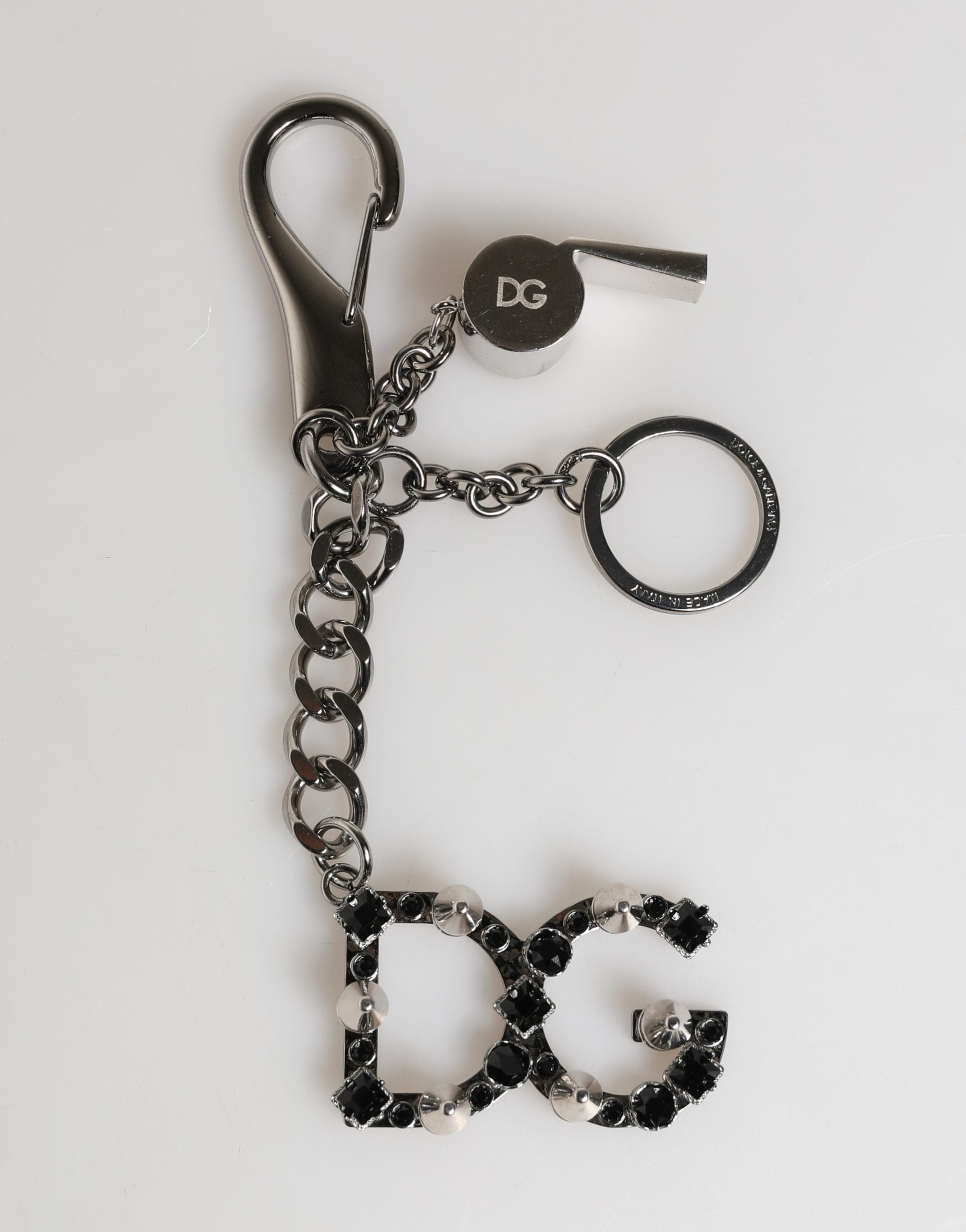 Dolce & Gabbana Schlüsselanhänger mit DG-Logo aus silbernem Messing und Kristall