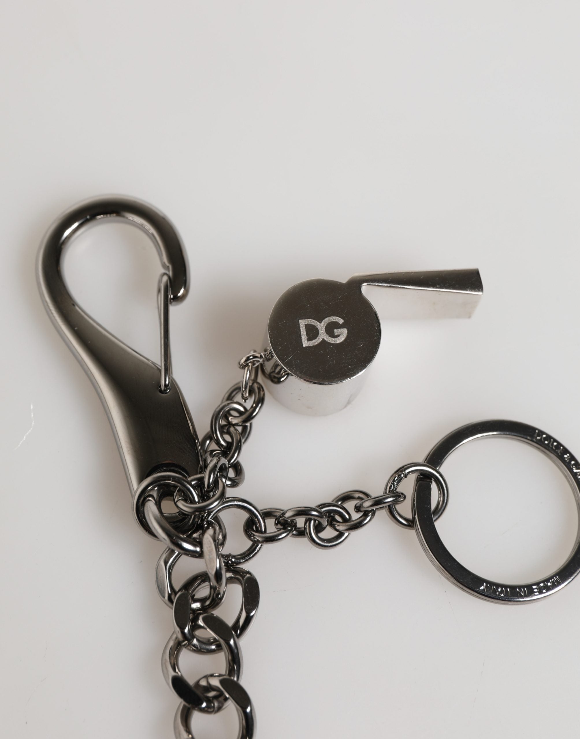 Dolce & Gabbana Schlüsselanhänger mit DG-Logo aus silbernem Messing und Kristall