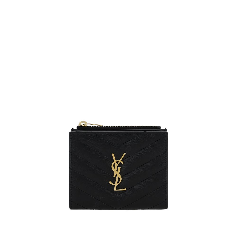 Saint Laurent Schwarzes Kalbsleder Bos Taurus Portemonnaie
