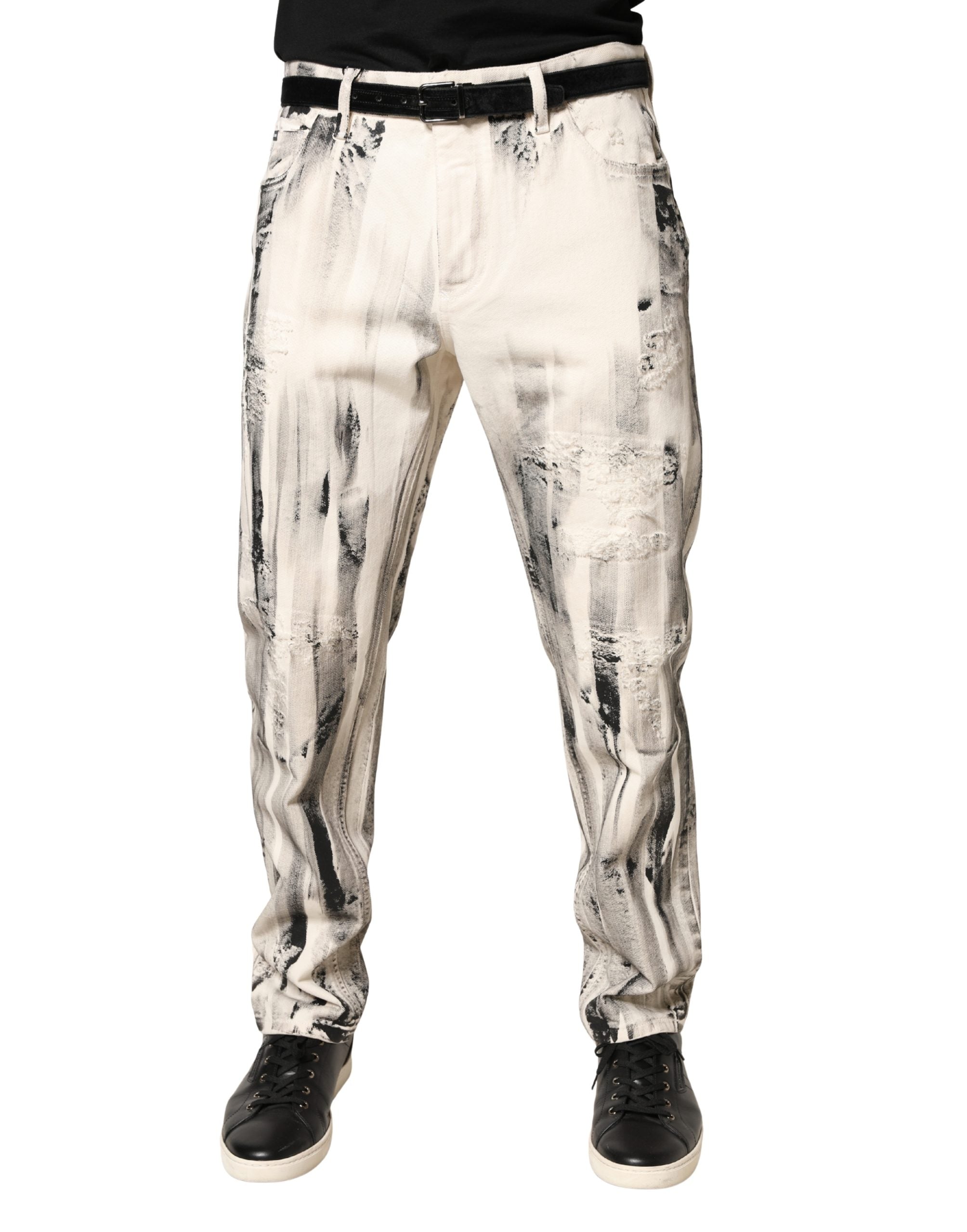 Dolce & Gabbana Weiße Jeans im Used-Look mit Farbspritzer-Print