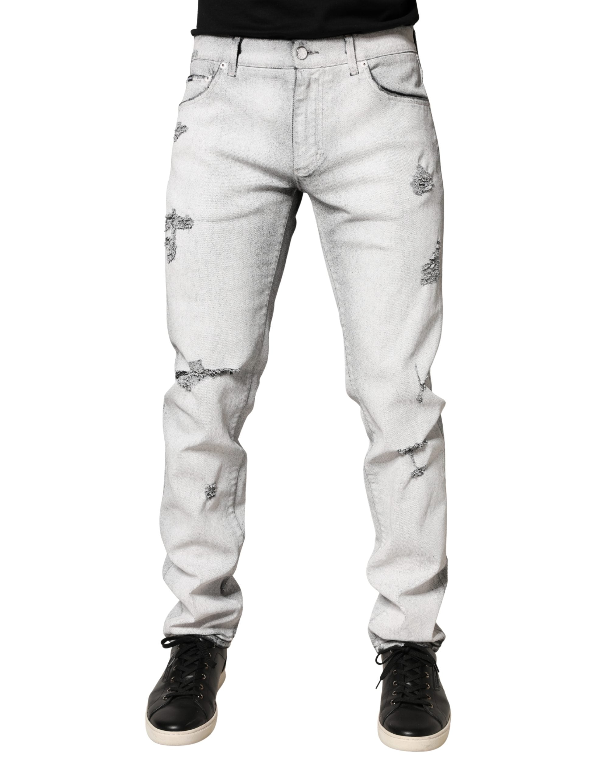 Dolce & Gabbana Hellgraue, distressed Skinny Jeans für Herren aus Denim