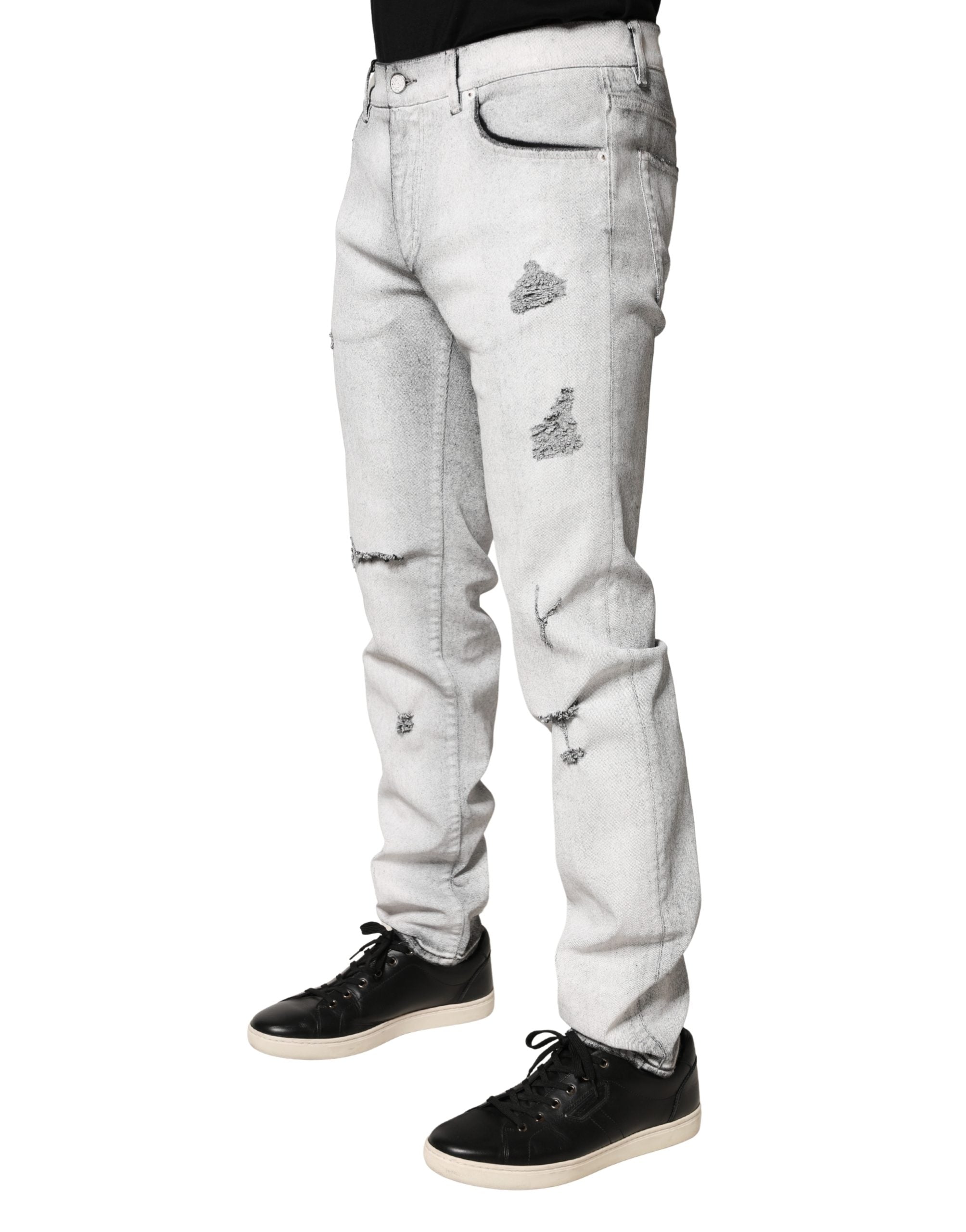 Dolce & Gabbana Hellgraue, distressed Skinny Jeans für Herren aus Denim