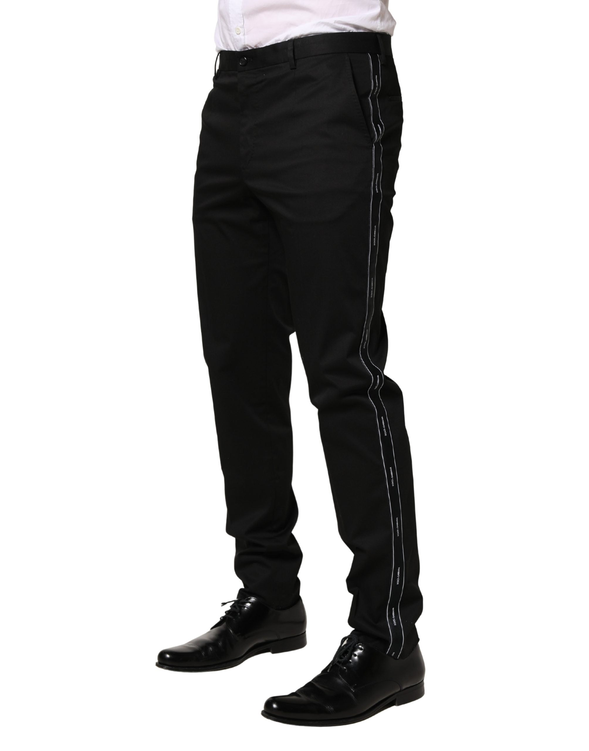 Dolce & Gabbana Schwarze Baumwoll-Skinny-Herren-Anzughose