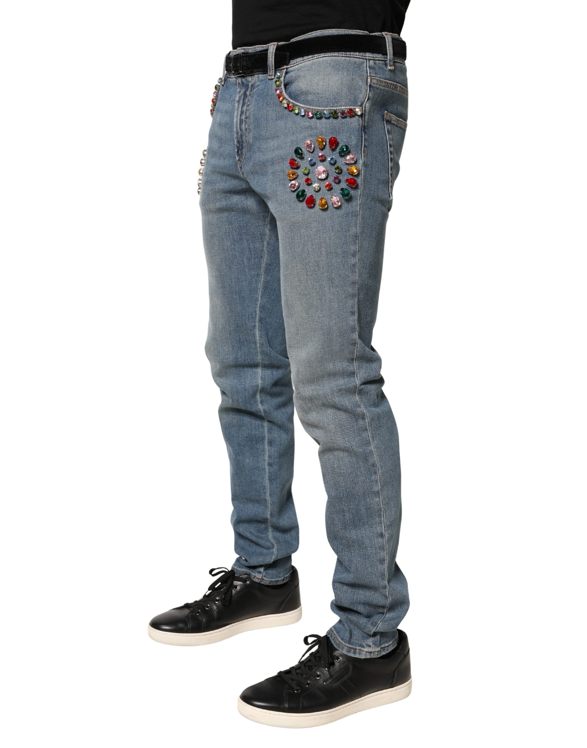 Dolce & Gabbana Blaue Jeans aus Baumwolle mit Besatz, lockerer Schnitt, Herren
