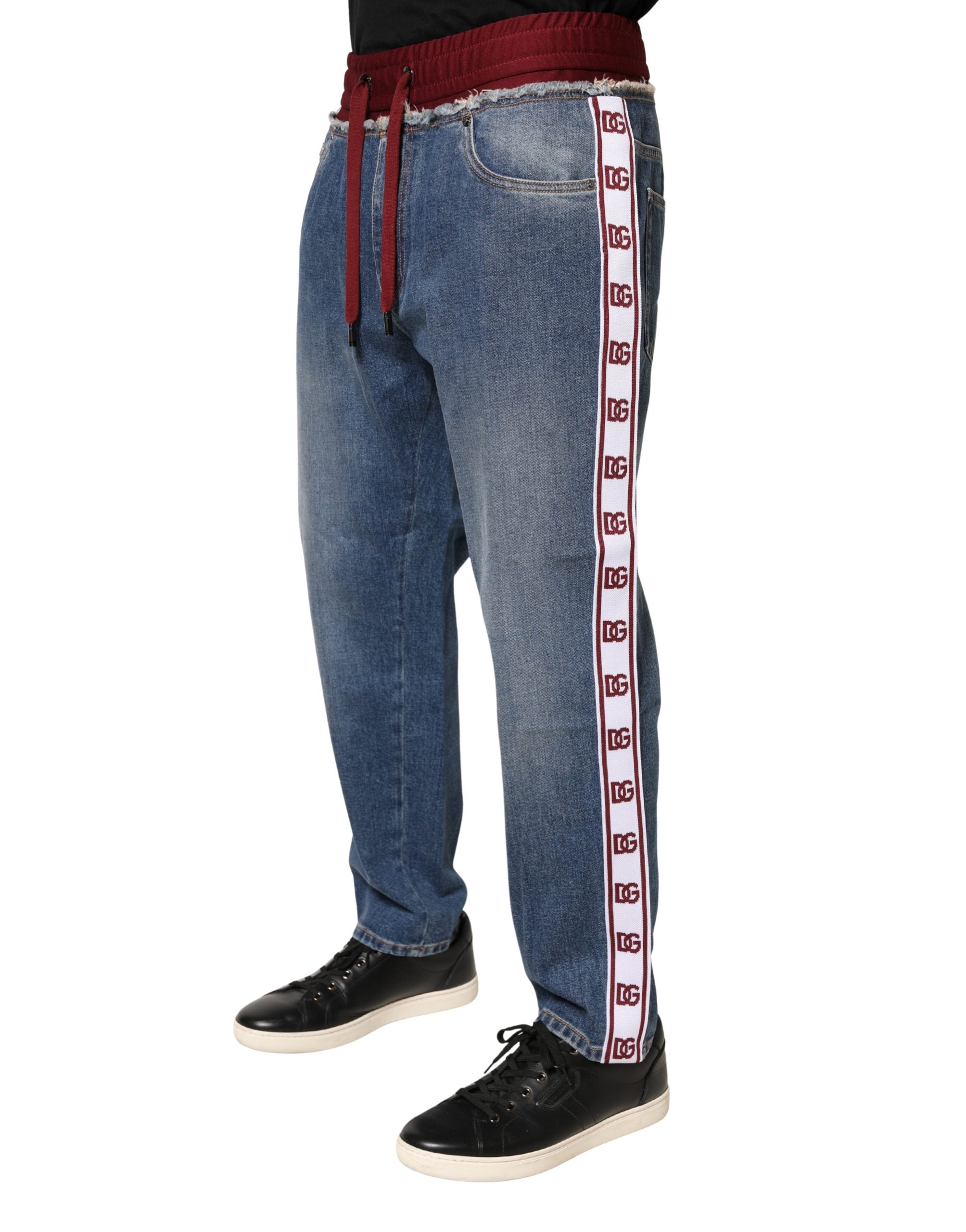 Dolce & Gabbana Blaue Baumwoll-Jeans mit Kordelzug und geradem Bein