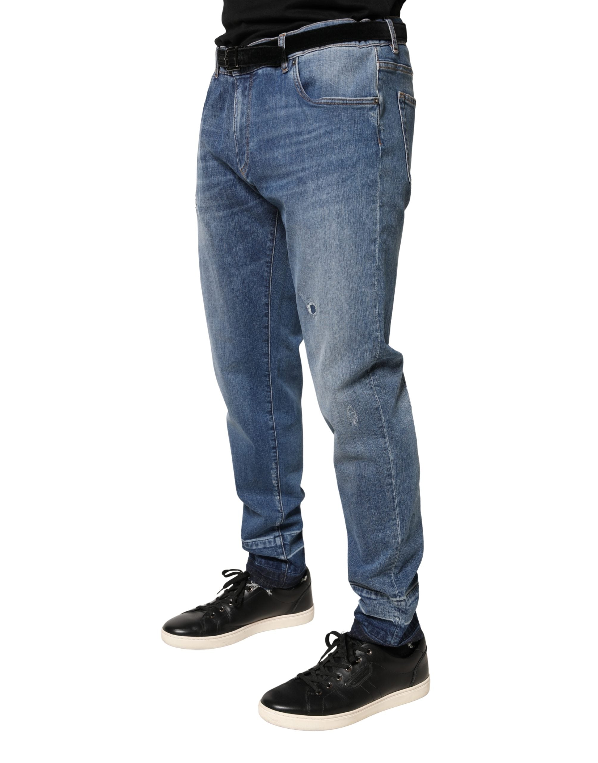 Dolce & Gabbana Blaue zerrissene Skinny Jeans aus Baumwoll-Denim