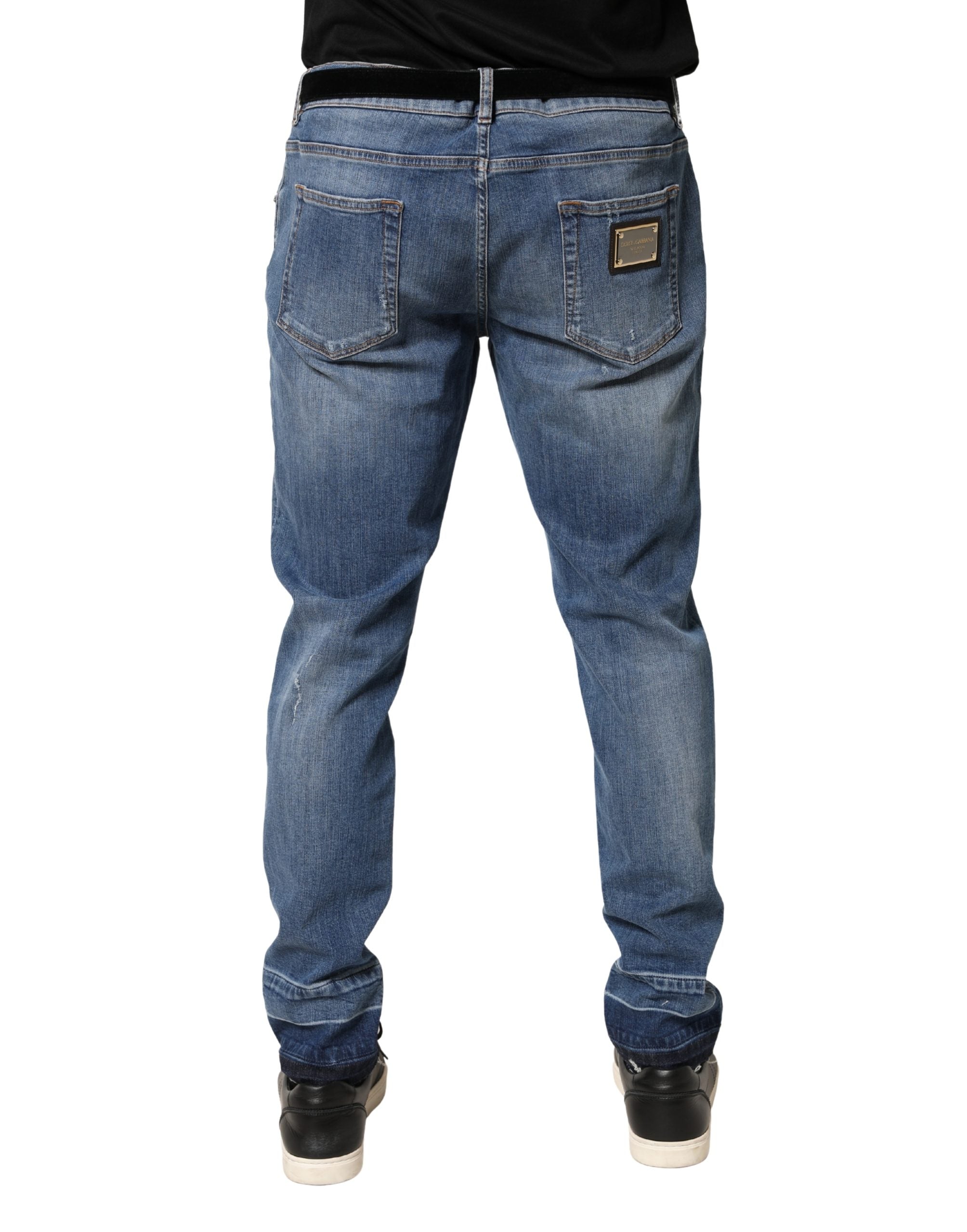Dolce & Gabbana Blaue zerrissene Skinny Jeans aus Baumwoll-Denim