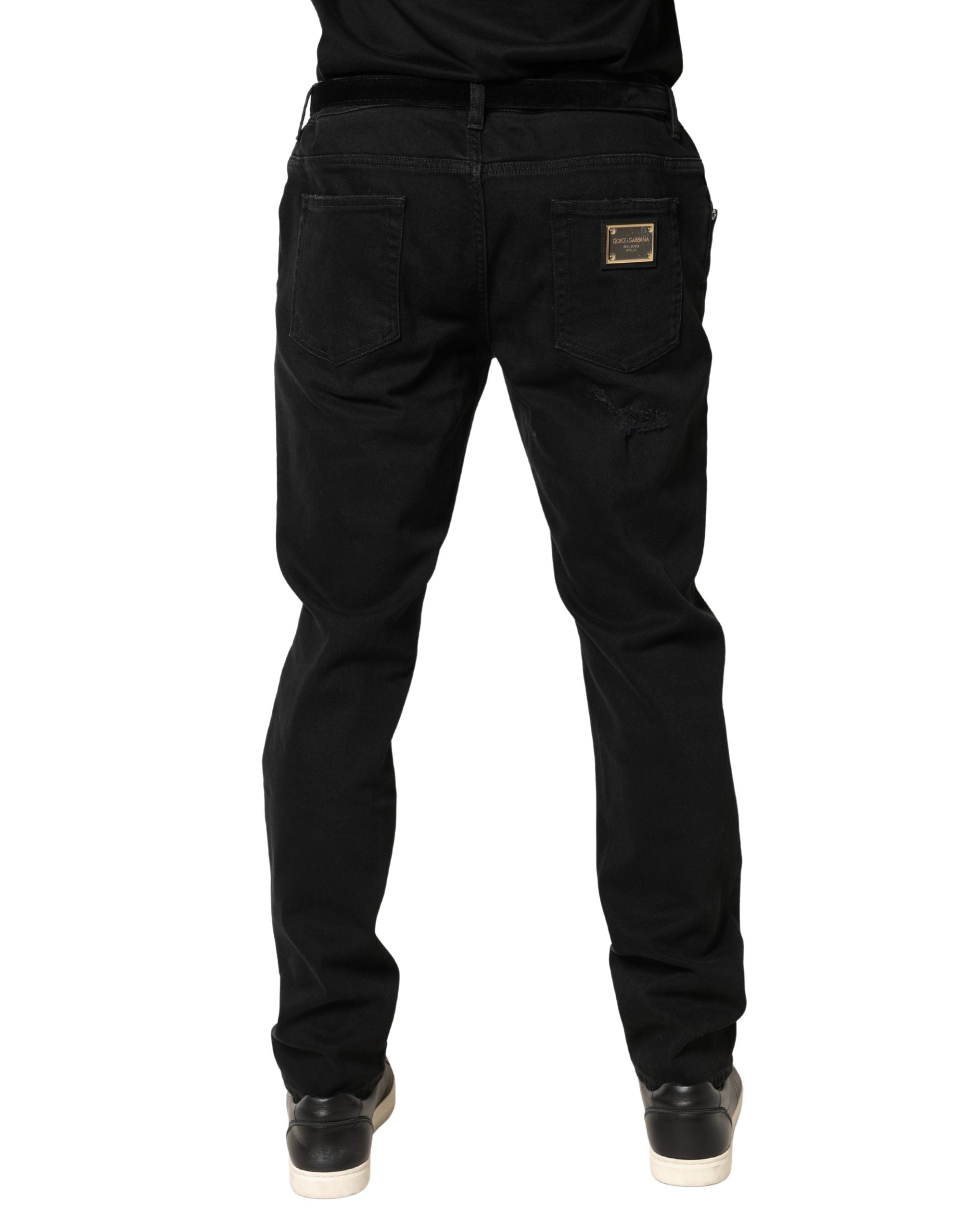 Dolce & Gabbana Schwarze, zerrissene Skinny-Jeans aus Baumwoll-Denim