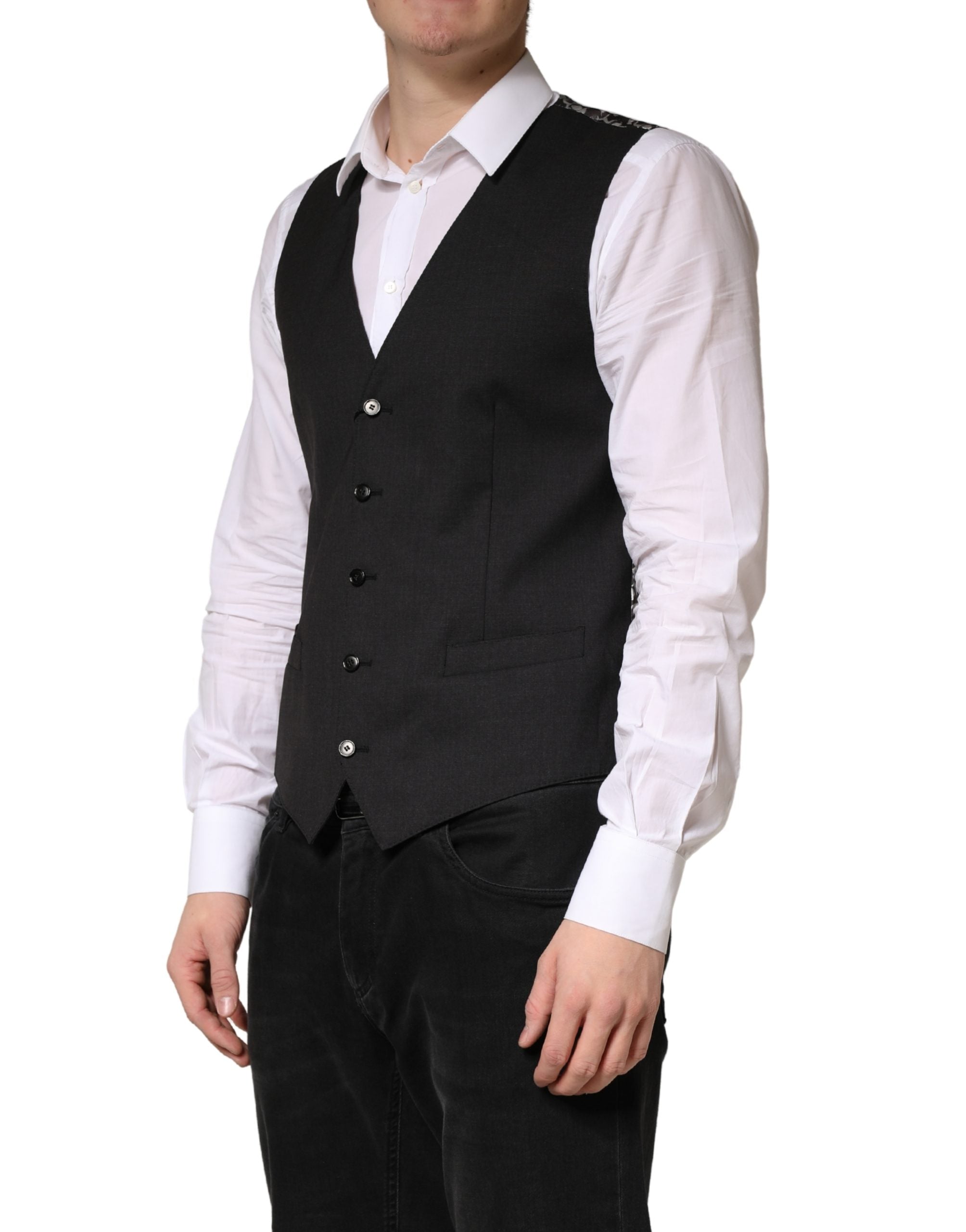 Dolce & Gabbana Schwarze Wollweste für Herren – Formeller Schnitt