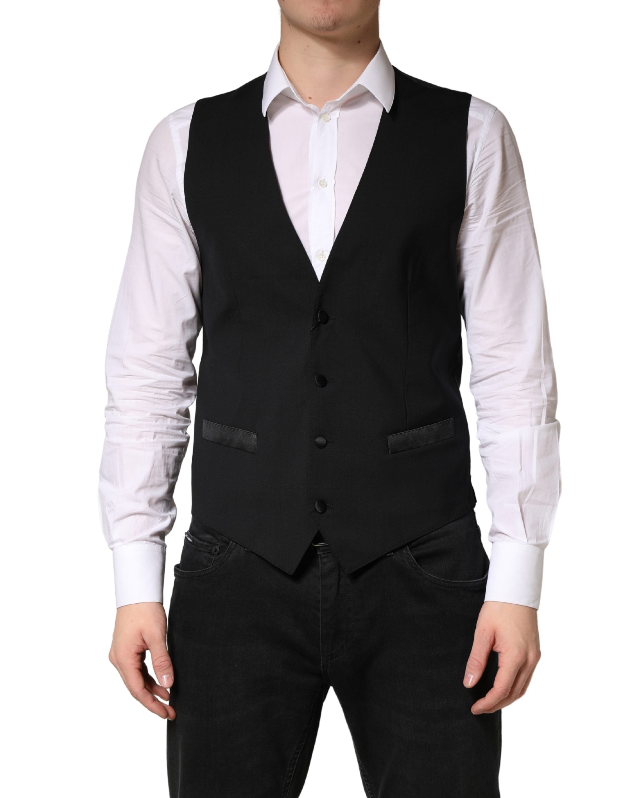 Dolce & Gabbana Schwarze Wollweste für Herren – Formeller Schnitt