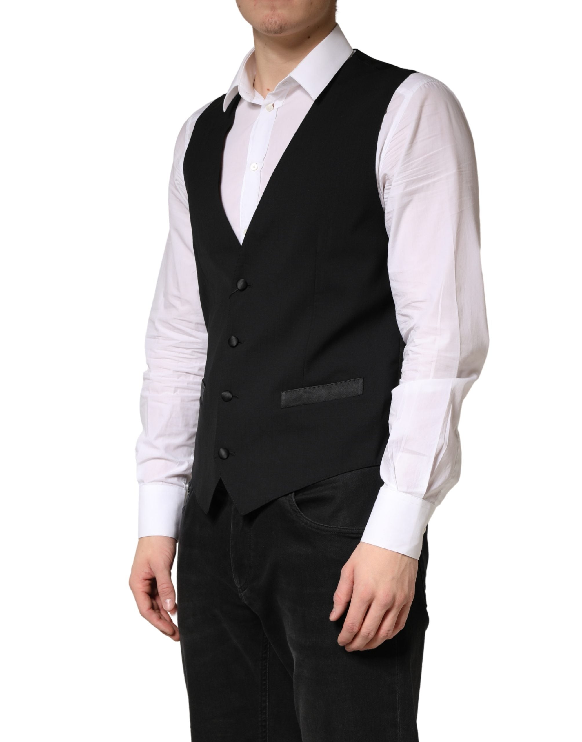 Dolce & Gabbana Schwarze Wollweste für Herren – Formeller Schnitt
