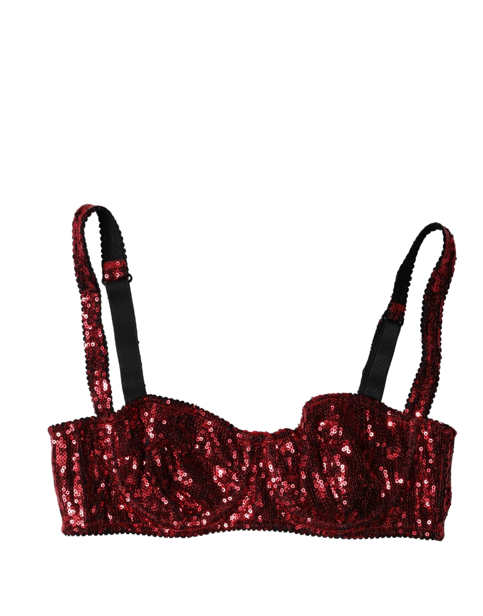 Dolce & Gabbana Roter BH mit Pailletten aus Nylon, Balconette-Schnitt