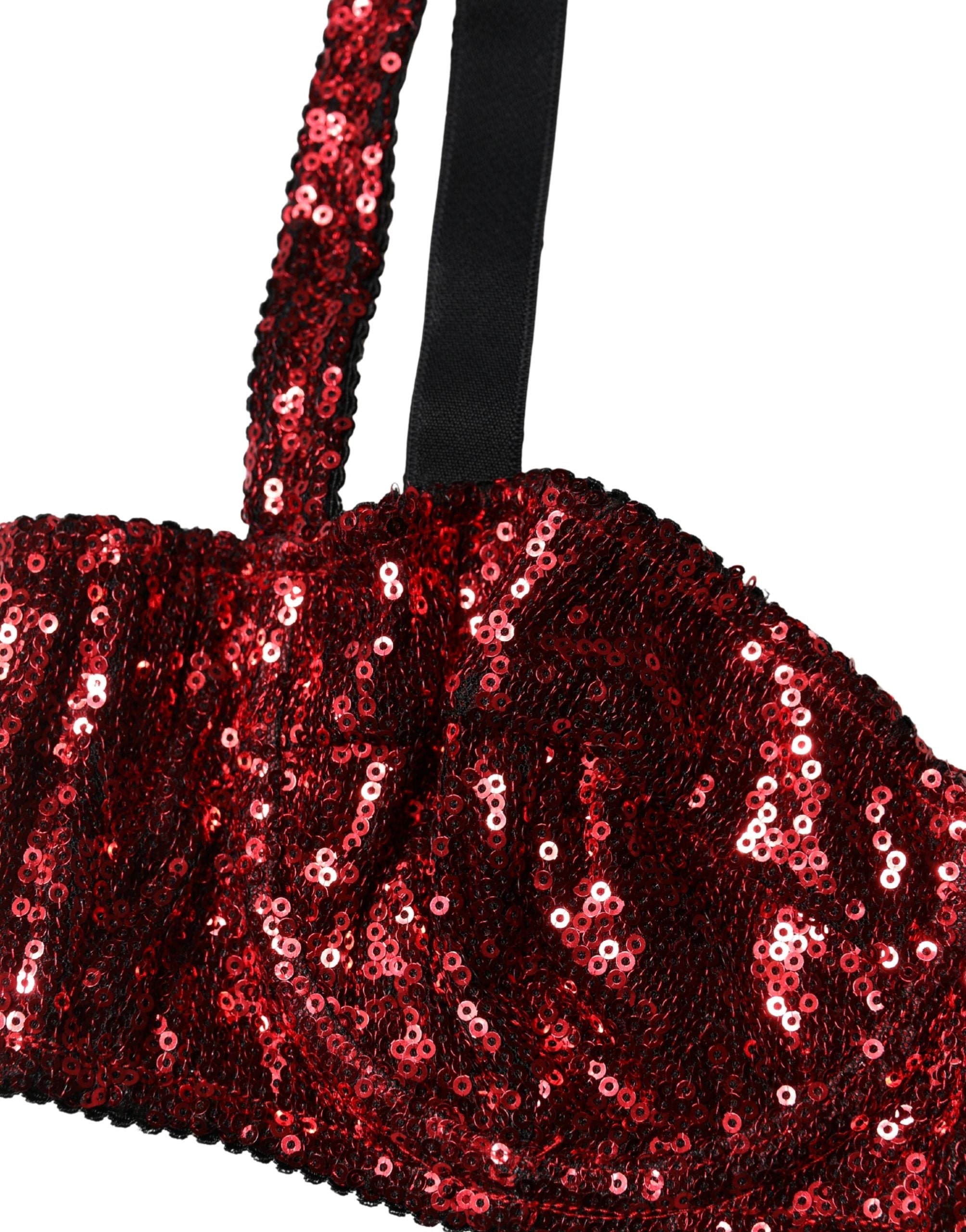 Dolce & Gabbana Roter BH mit Pailletten aus Nylon, Balconette-Schnitt