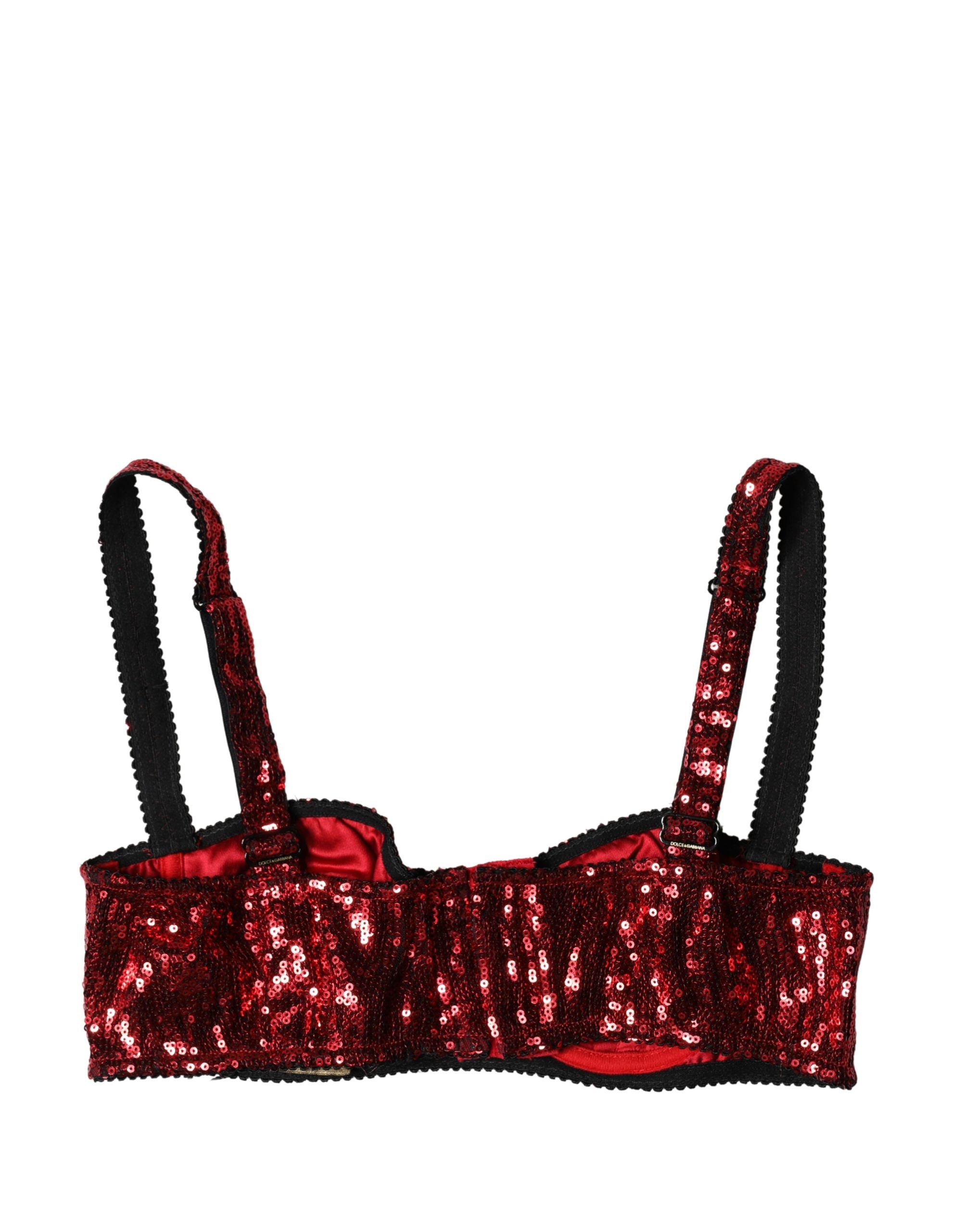 Dolce & Gabbana Roter BH mit Pailletten aus Nylon, Balconette-Schnitt