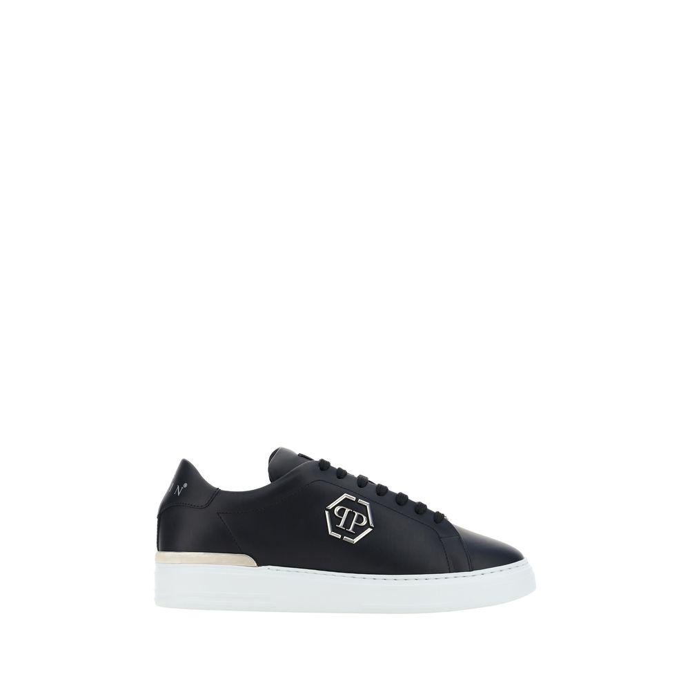 Philipp Plein Schwarze Bos Taurus Kalbsleder Low-Top-Sneaker
