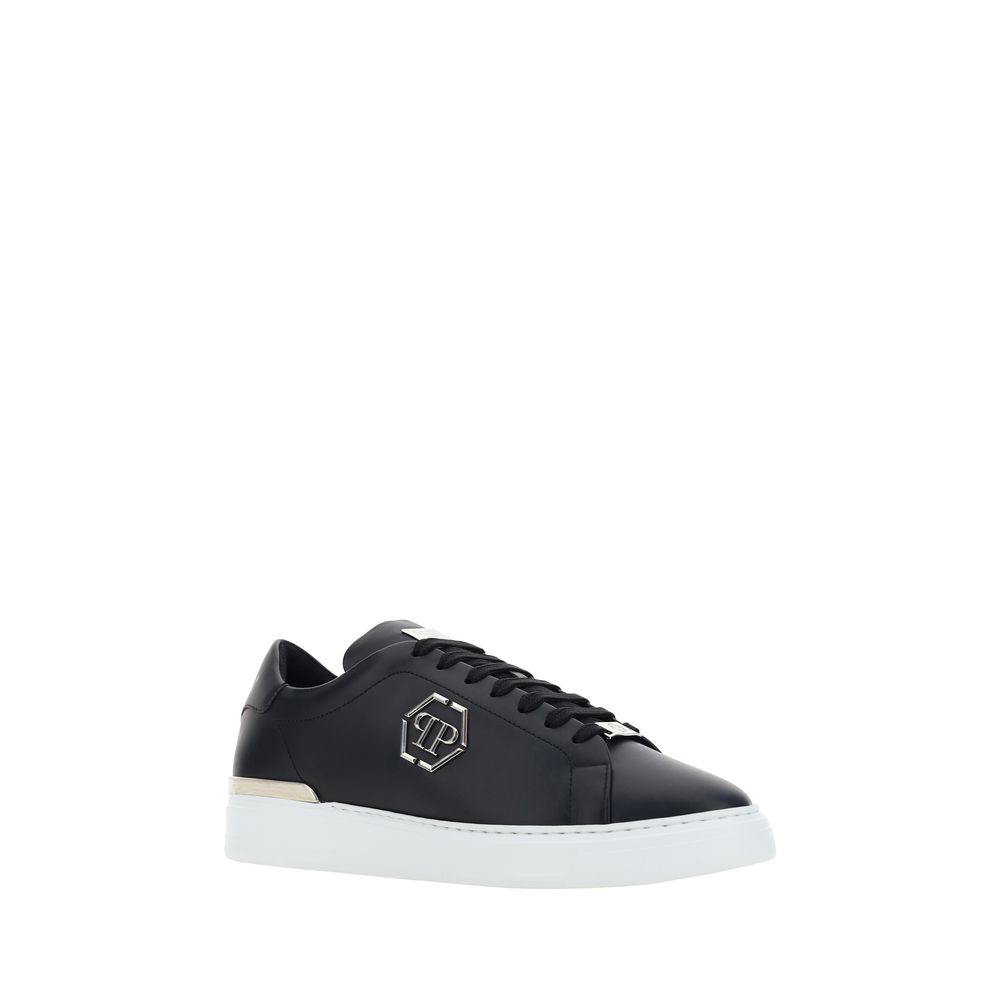 Philipp Plein Schwarze Bos Taurus Kalbsleder Low-Top-Sneaker