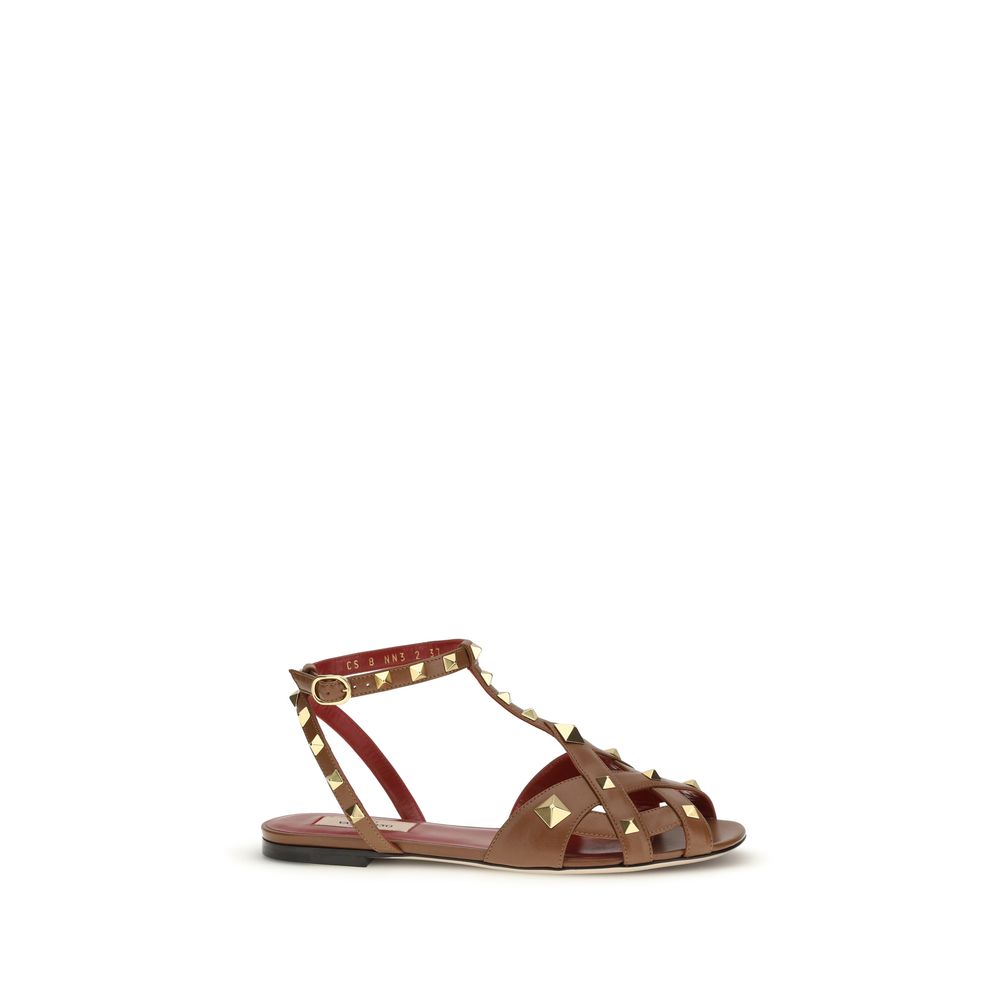 Valentino Garavani Braune Sandalen aus Ziegenleder mit Riemenverschluss