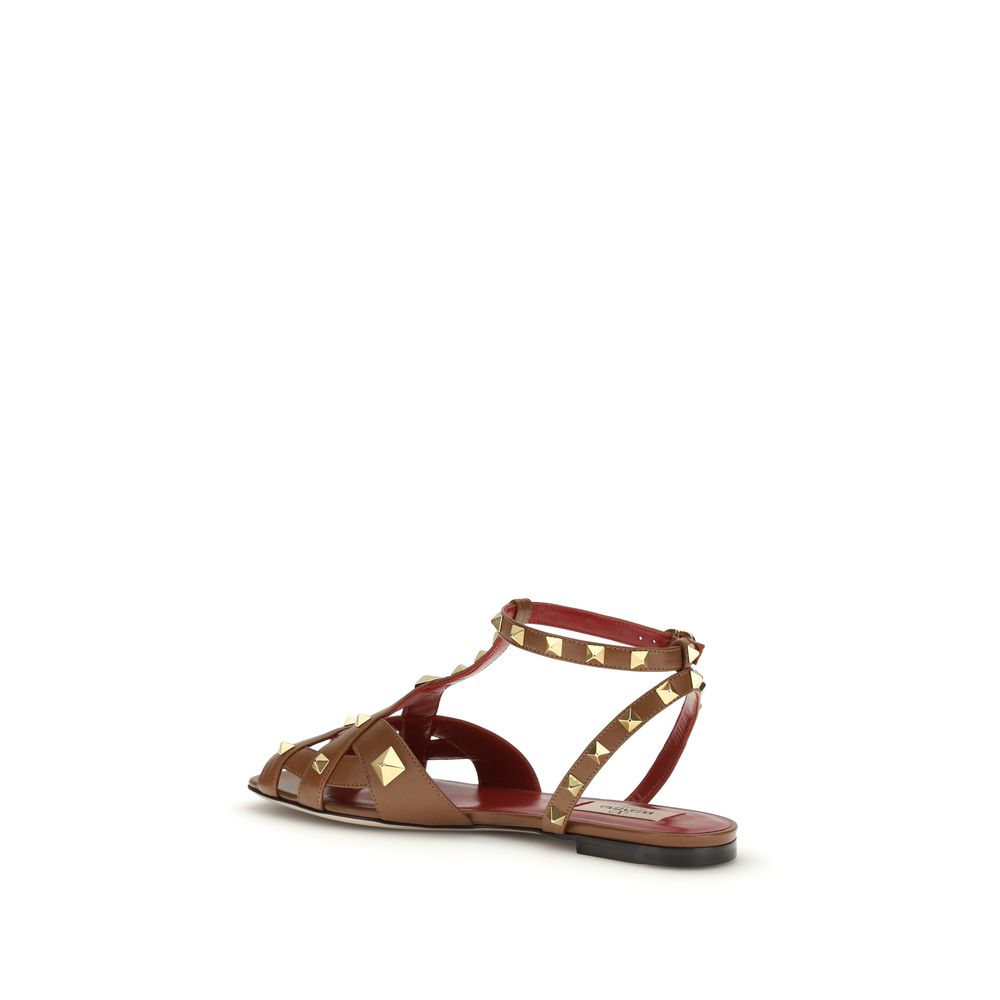 Valentino Garavani Braune Sandalen aus Ziegenleder mit Riemenverschluss