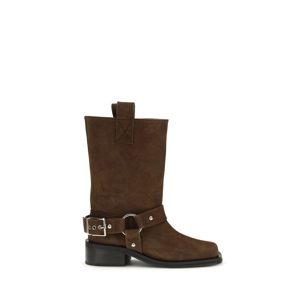 Ganni Braune Kalbsleder Bos Taurus Schnürstiefel