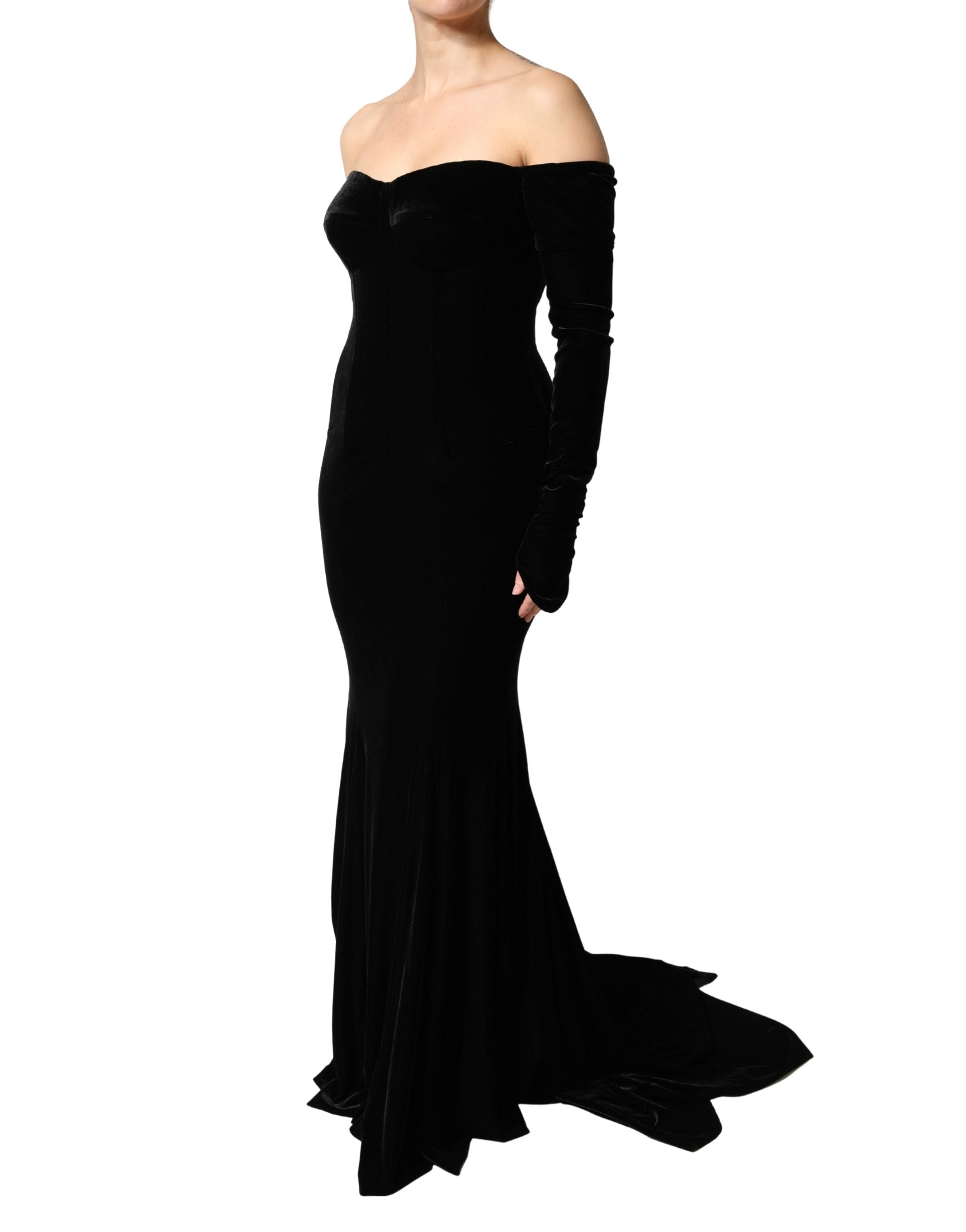 Dolce & Gabbana Schwarzes Bodycon-Abendkleid mit Carmen-Ausschnitt