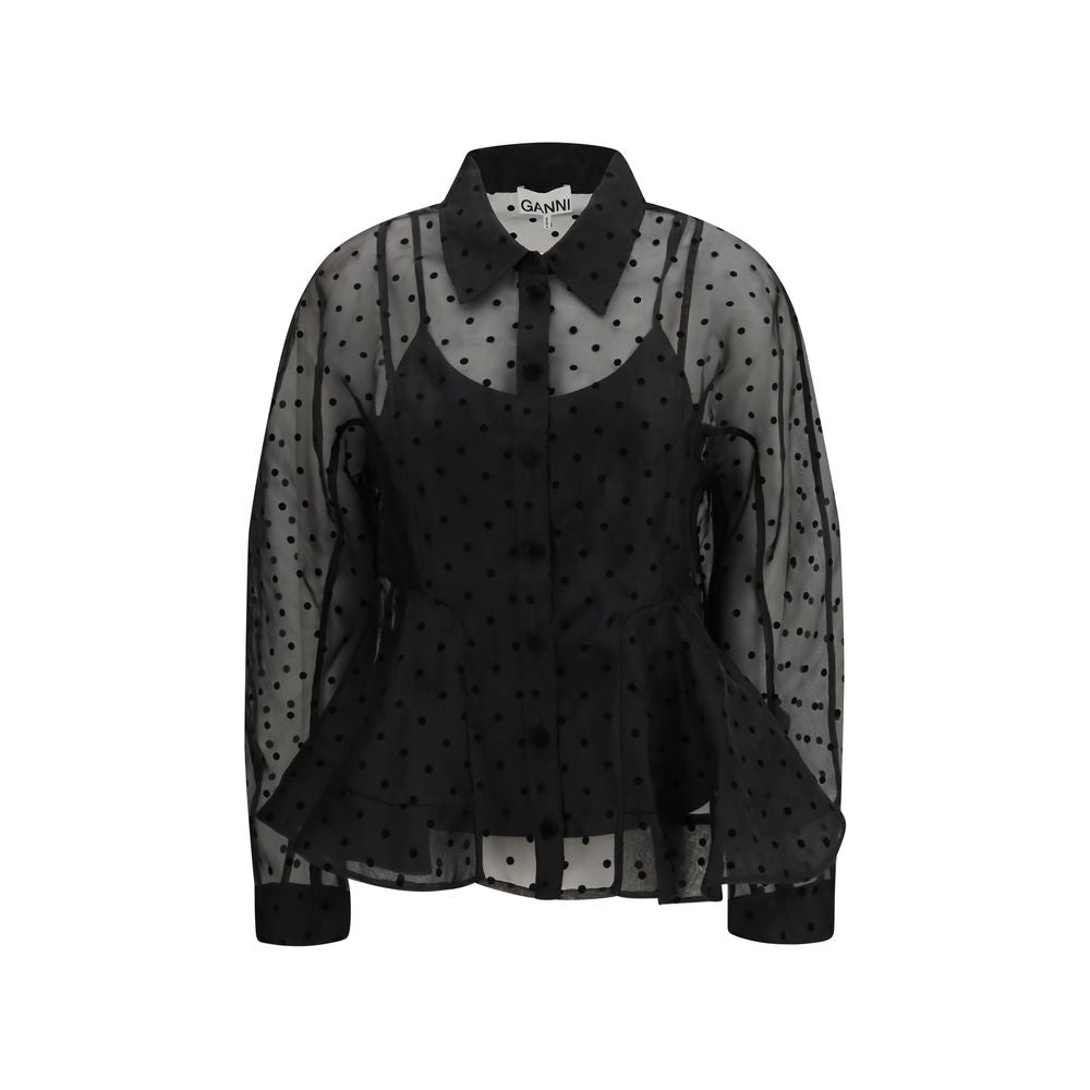 Ganni Schwarzes Hemd mit Muster aus recyceltem Polyester