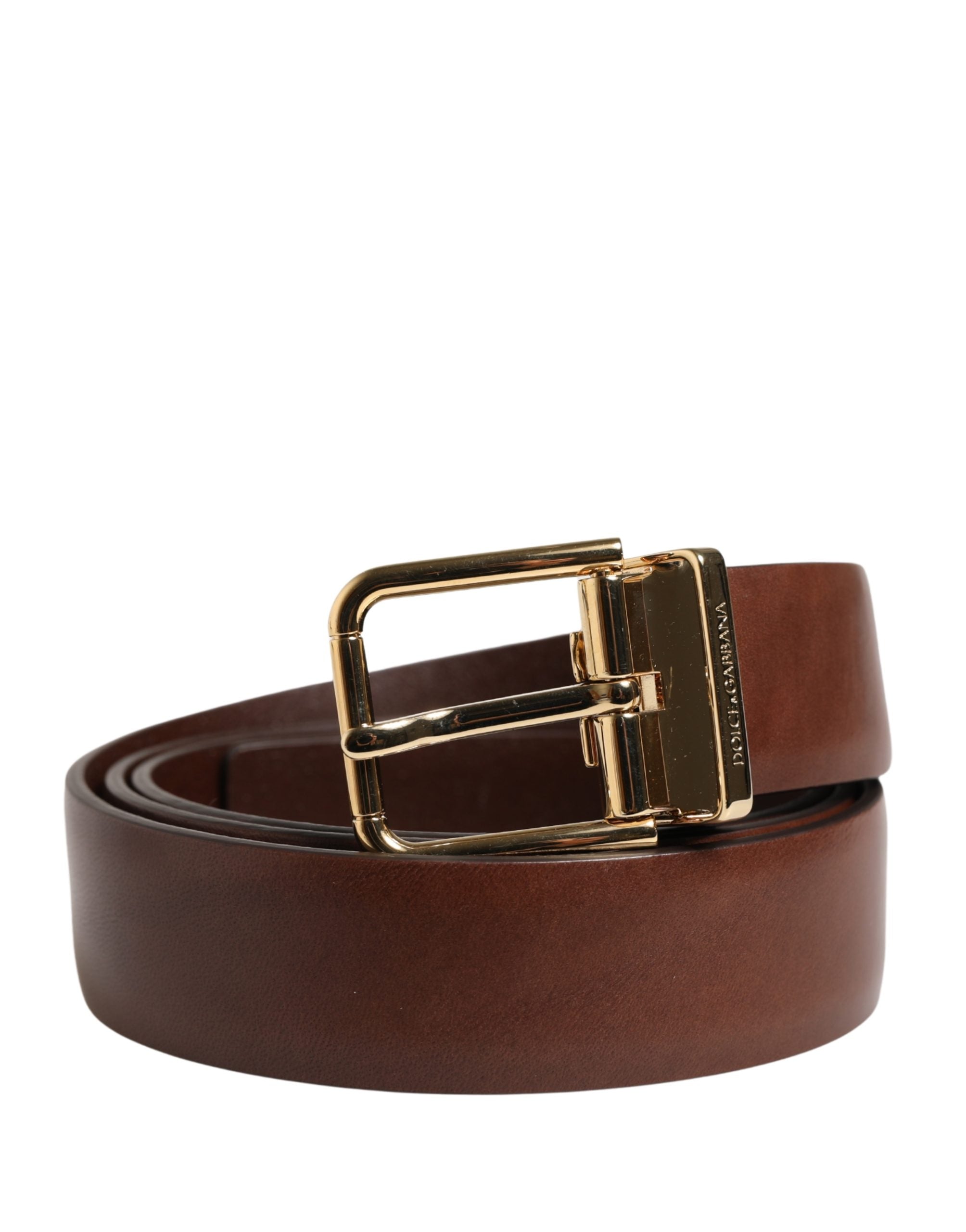 Dolce & Gabbana Herren Gürtel aus braunem Leder mit klassischer Metallschnalle