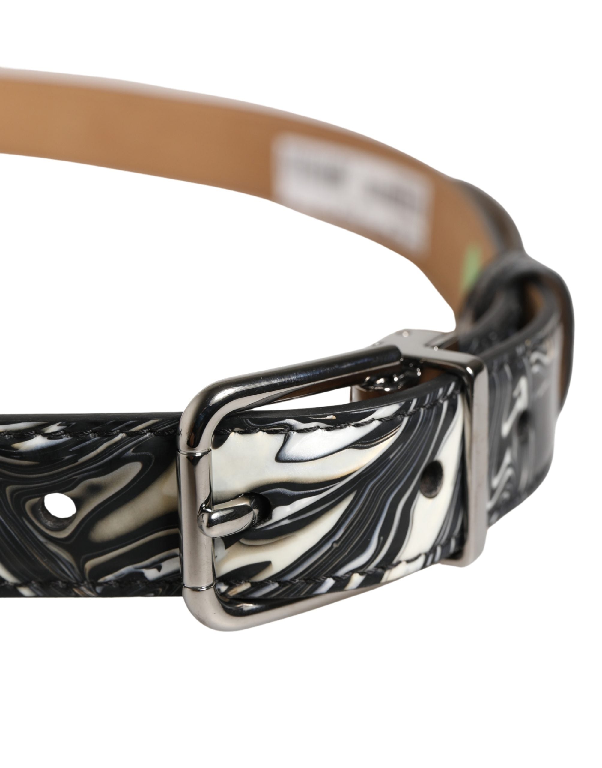 Dolce & Gabbana Herren Gürtel aus schwarzem Marmorleder mit Metallschnalle