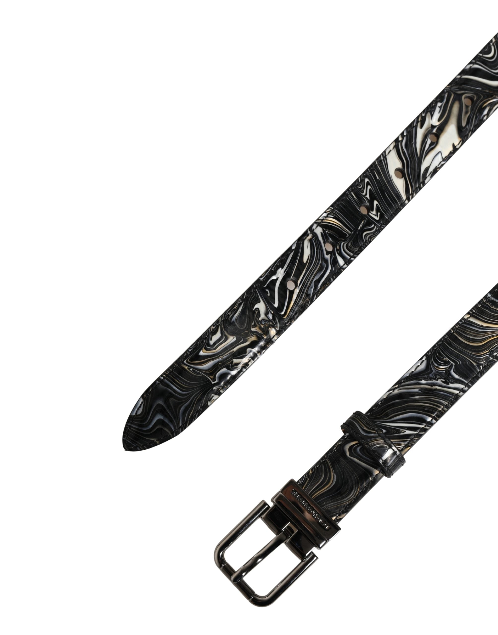 Dolce & Gabbana Herren Gürtel aus schwarzem Marmorleder mit Metallschnalle