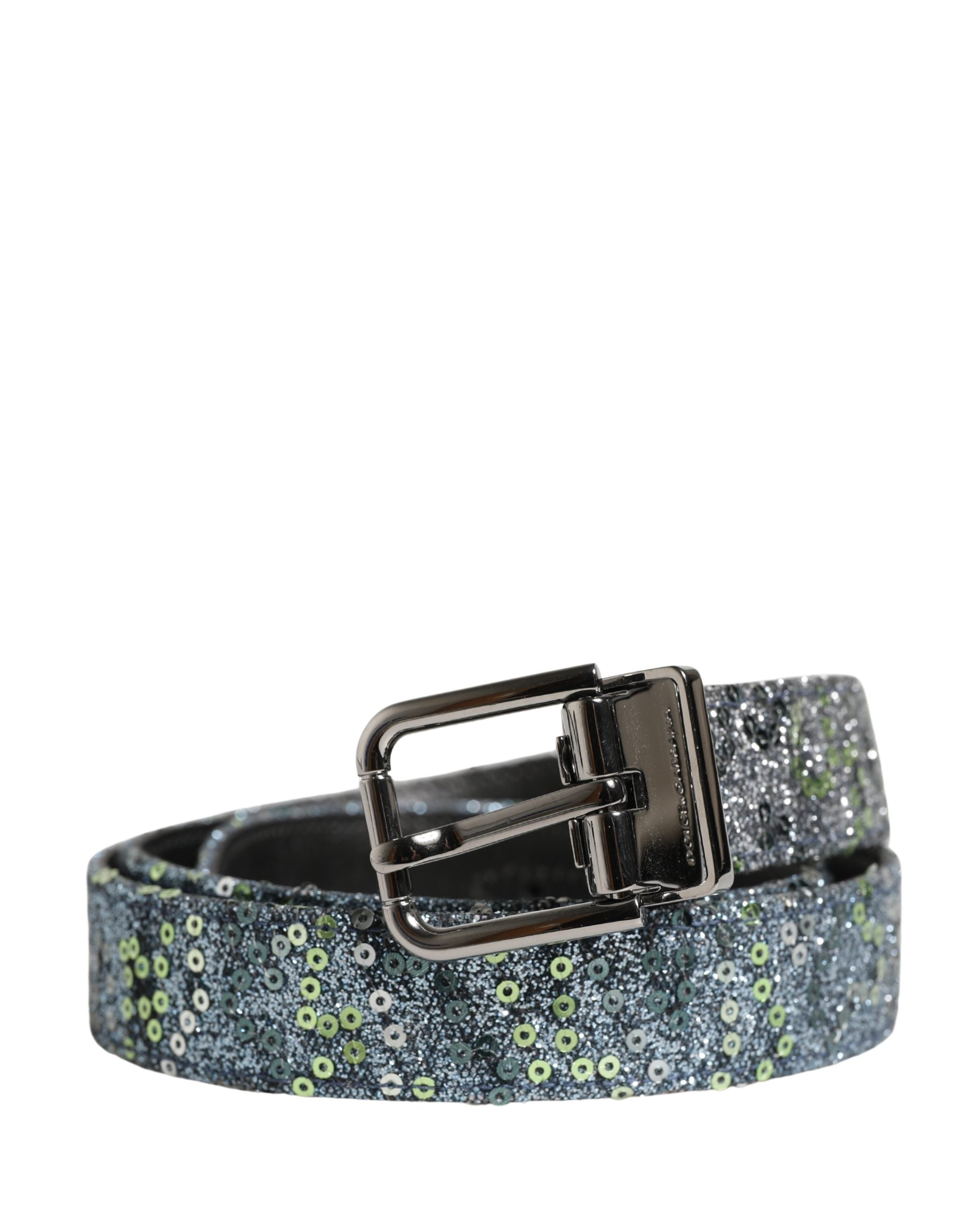 Dolce & Gabbana Herren Gürtel mit mehrfarbigen Pailletten und silberner Metallschnalle