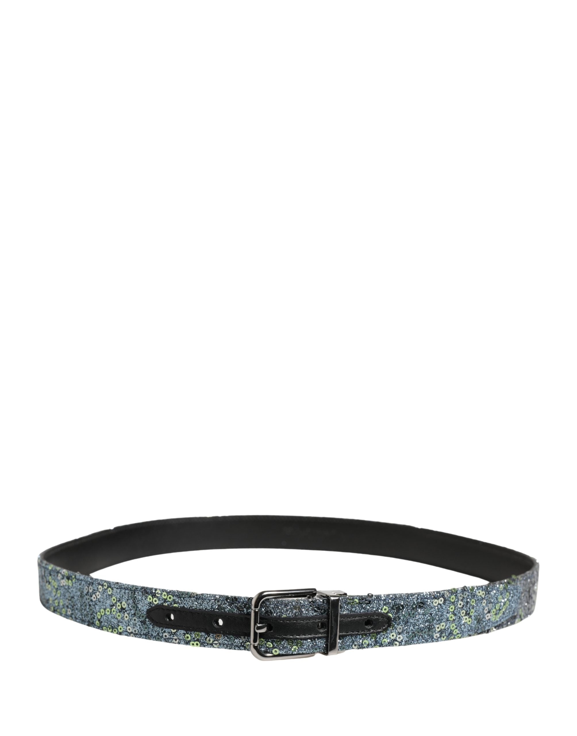 Dolce & Gabbana Herren Gürtel mit mehrfarbigen Pailletten und silberner Metallschnalle