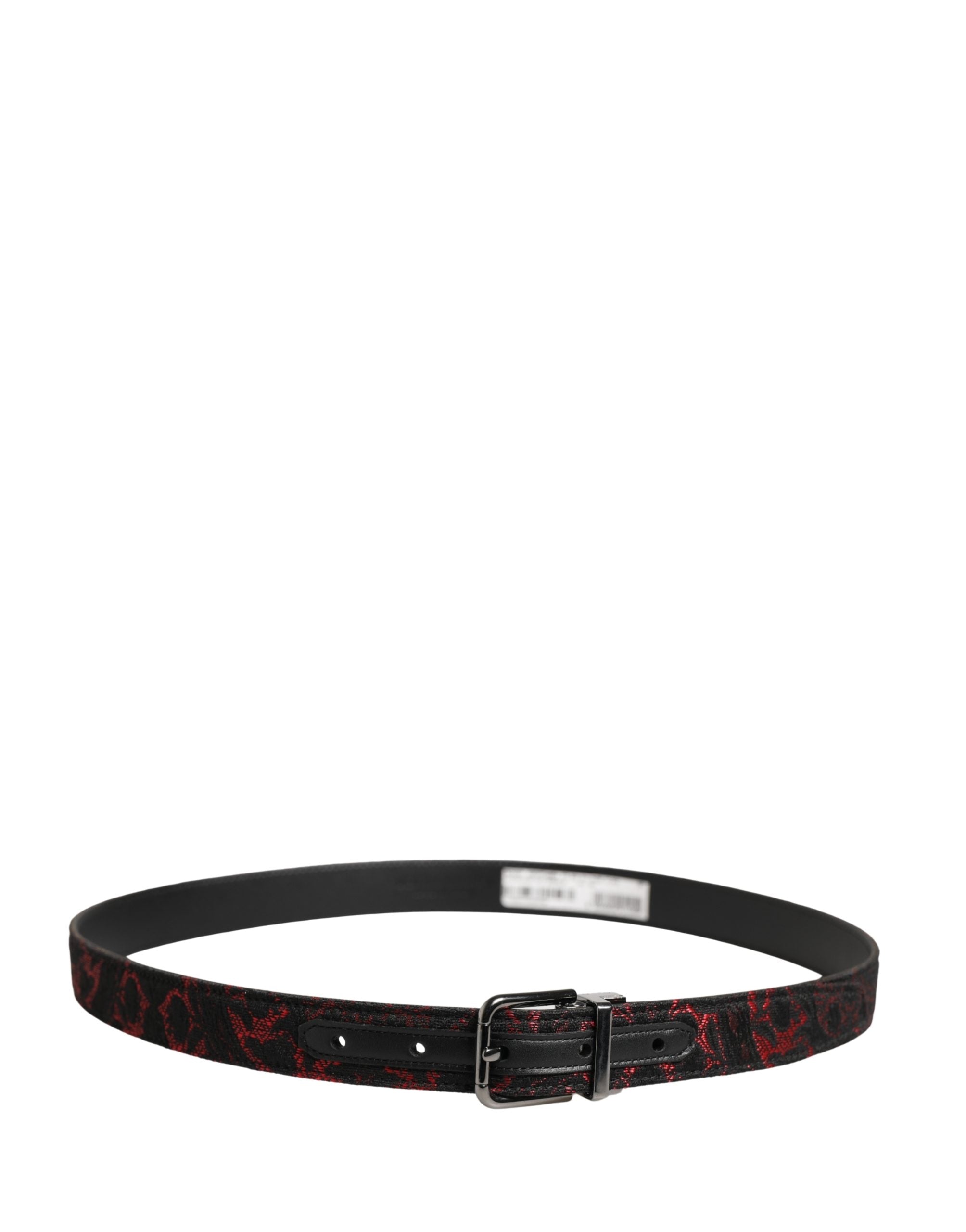 Dolce & Gabbana Schwarzer Gürtel aus Polyester mit silberner Metallschnalle und roten Akzenten