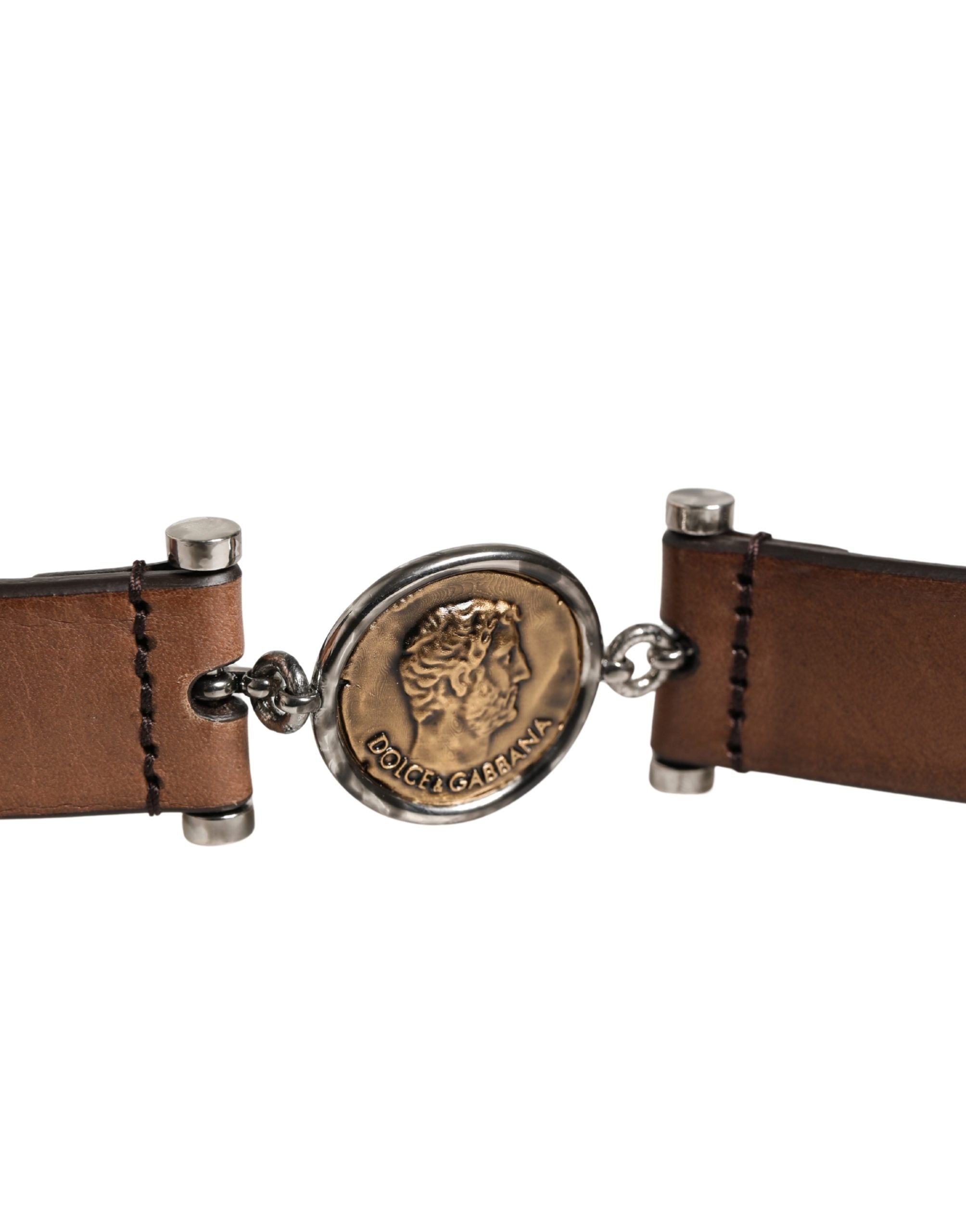 Dolce & Gabbana Herren Gürtel aus braunem Leder mit klassischer Metallschnalle