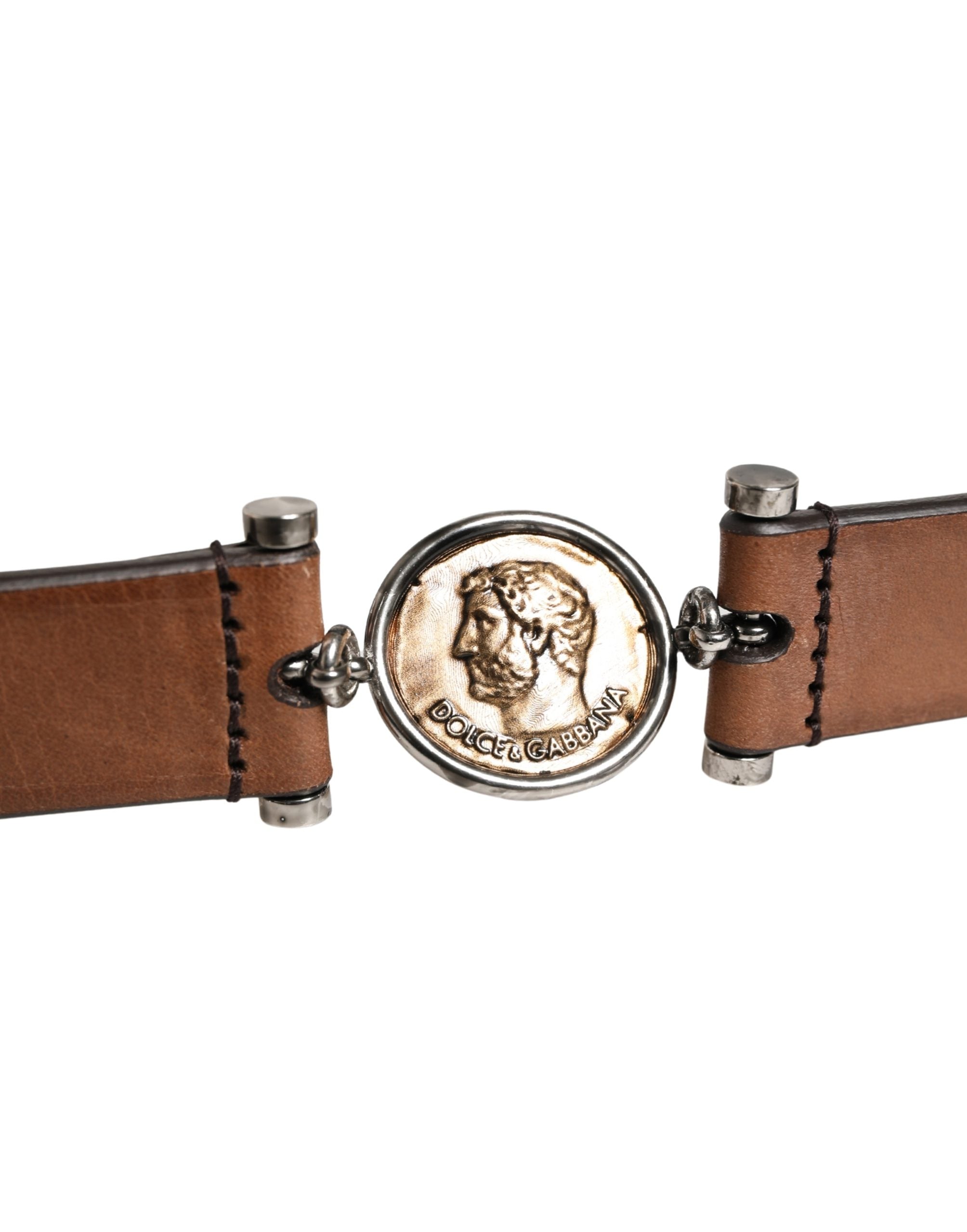 Dolce & Gabbana Herren Gürtel aus braunem Leder mit klassischer Metallschnalle