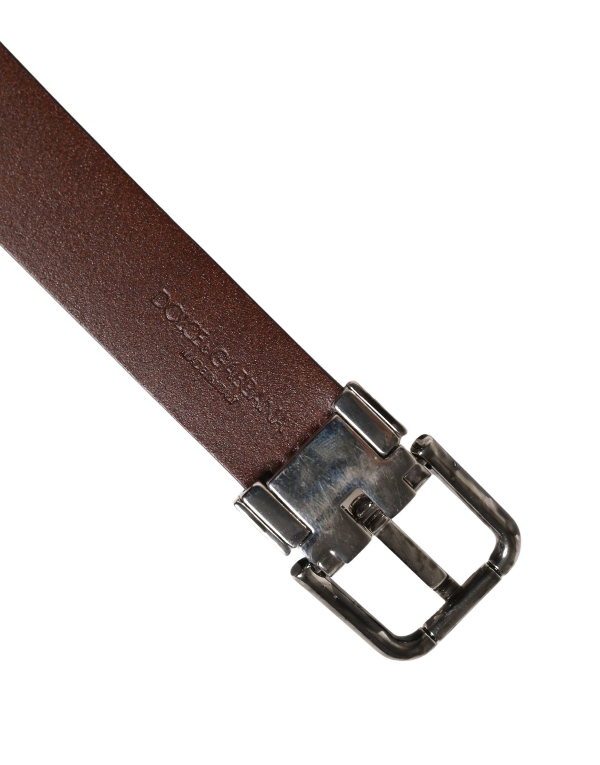 Dolce & Gabbana Herren Gürtel aus braunem Leder mit klassischer Metallschnalle