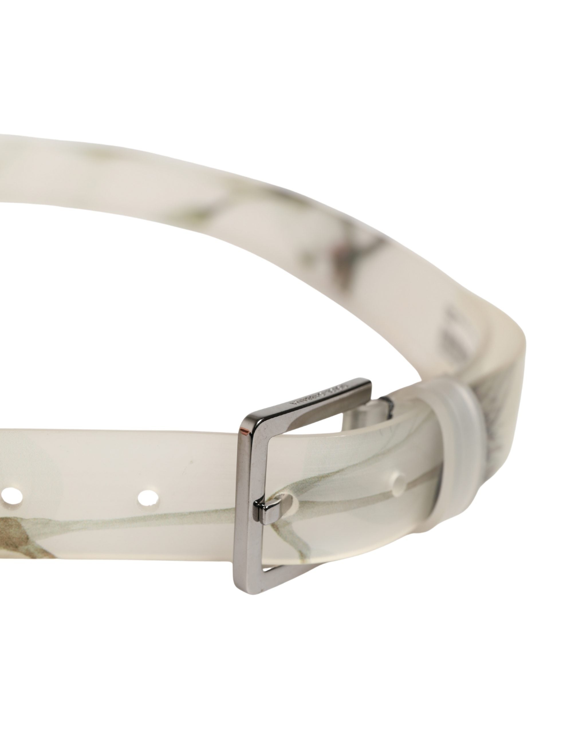 Dolce & Gabbana Herren Gürtel mit weißer floraler PVC-Prägung und silberner Metallschnalle