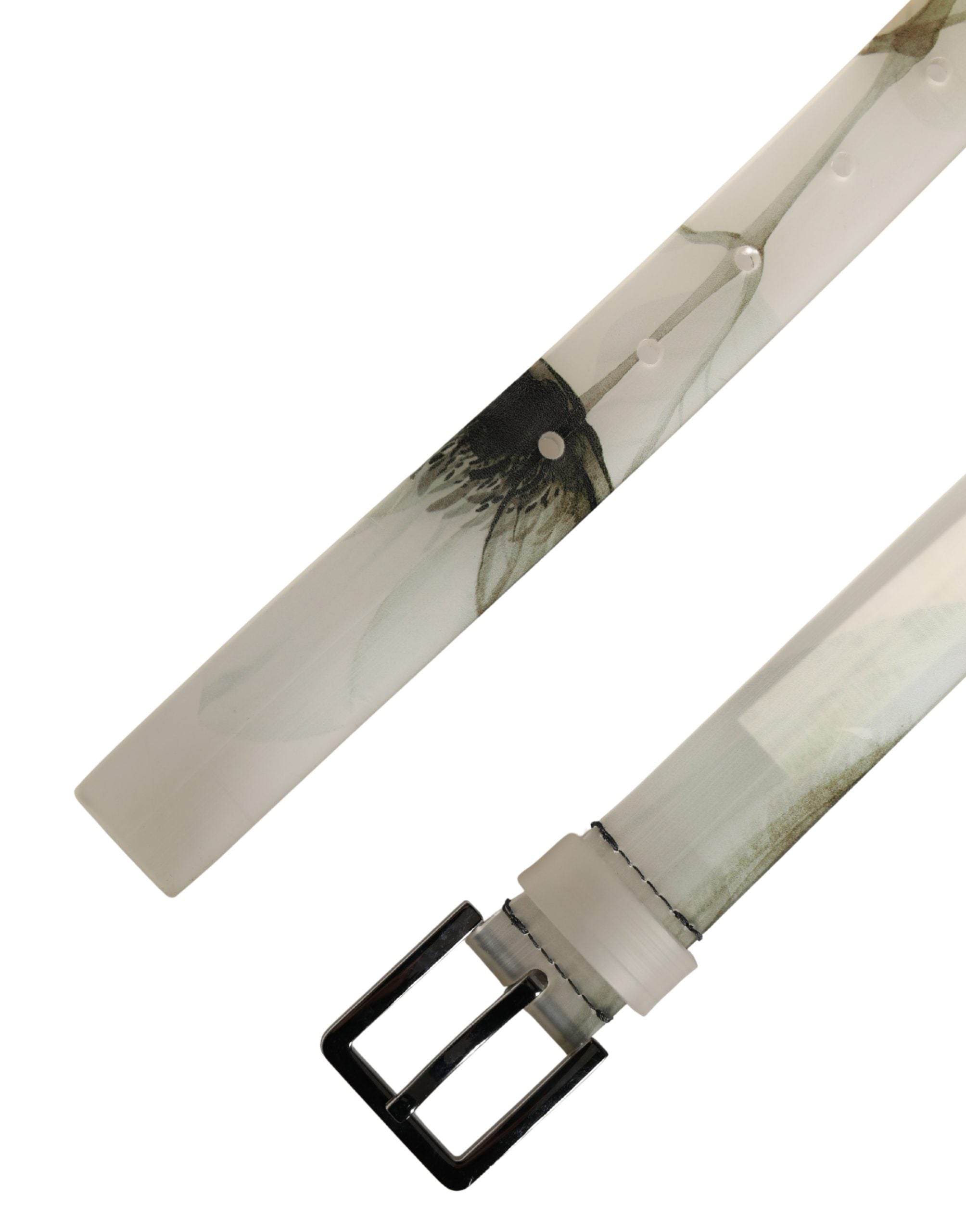 Dolce & Gabbana Herren Gürtel mit weißer floraler PVC-Prägung und silberner Metallschnalle