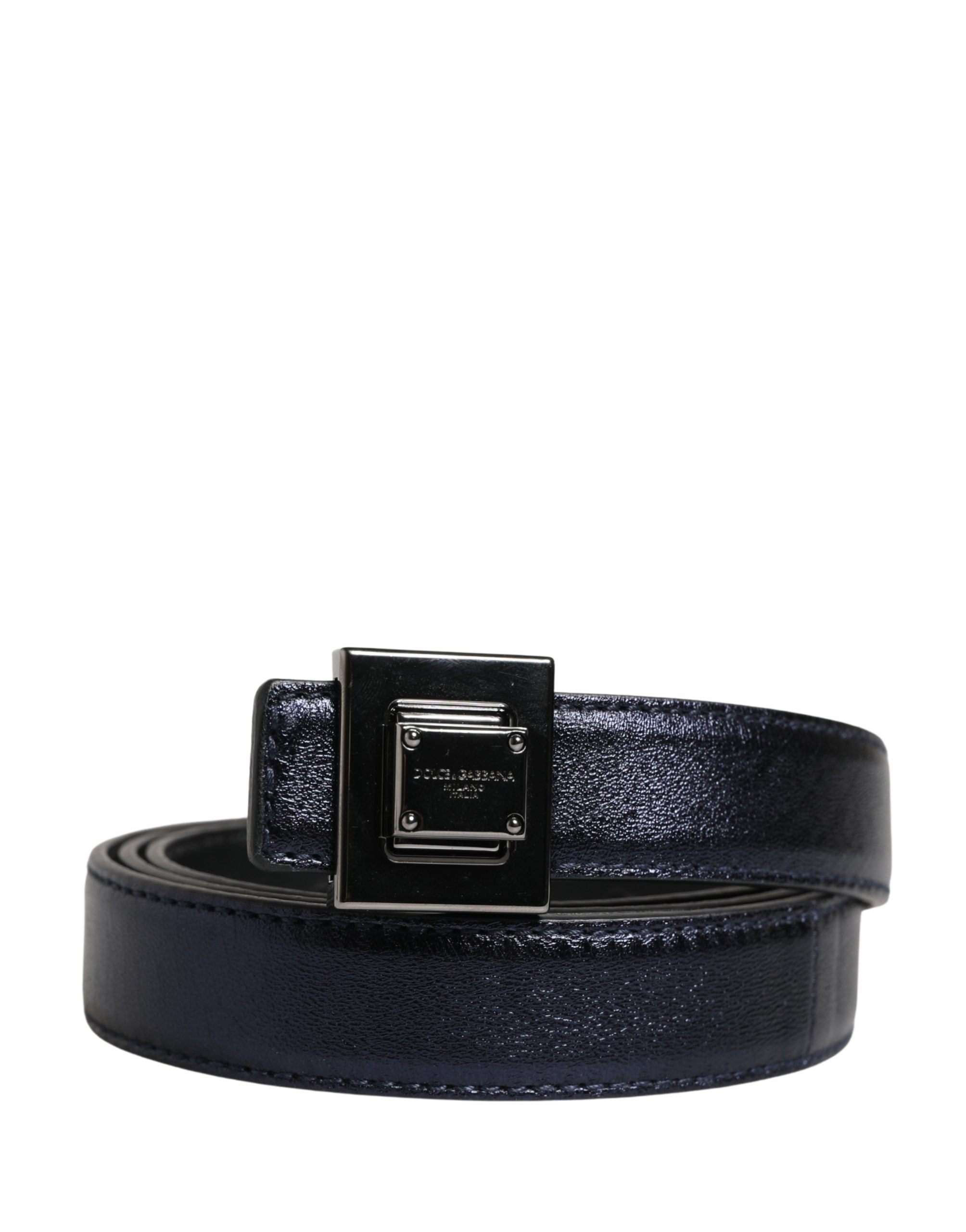 Dolce & Gabbana Herrenschließe aus schwarzem Leder, klassisch, quadratisch