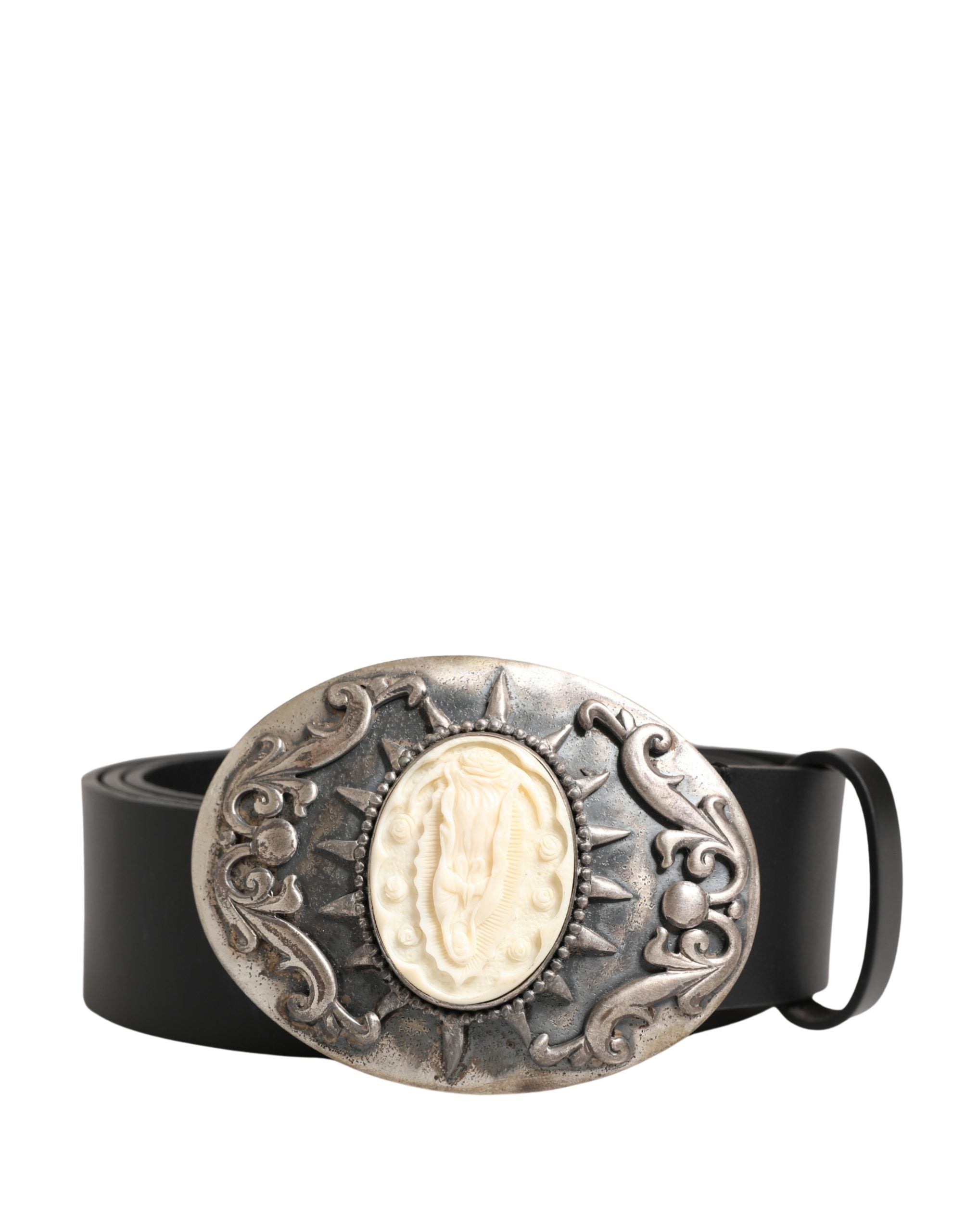 Dolce & Gabbana Schwarzer Kalbsleder Gürtel mit verzierter Metallschnalle