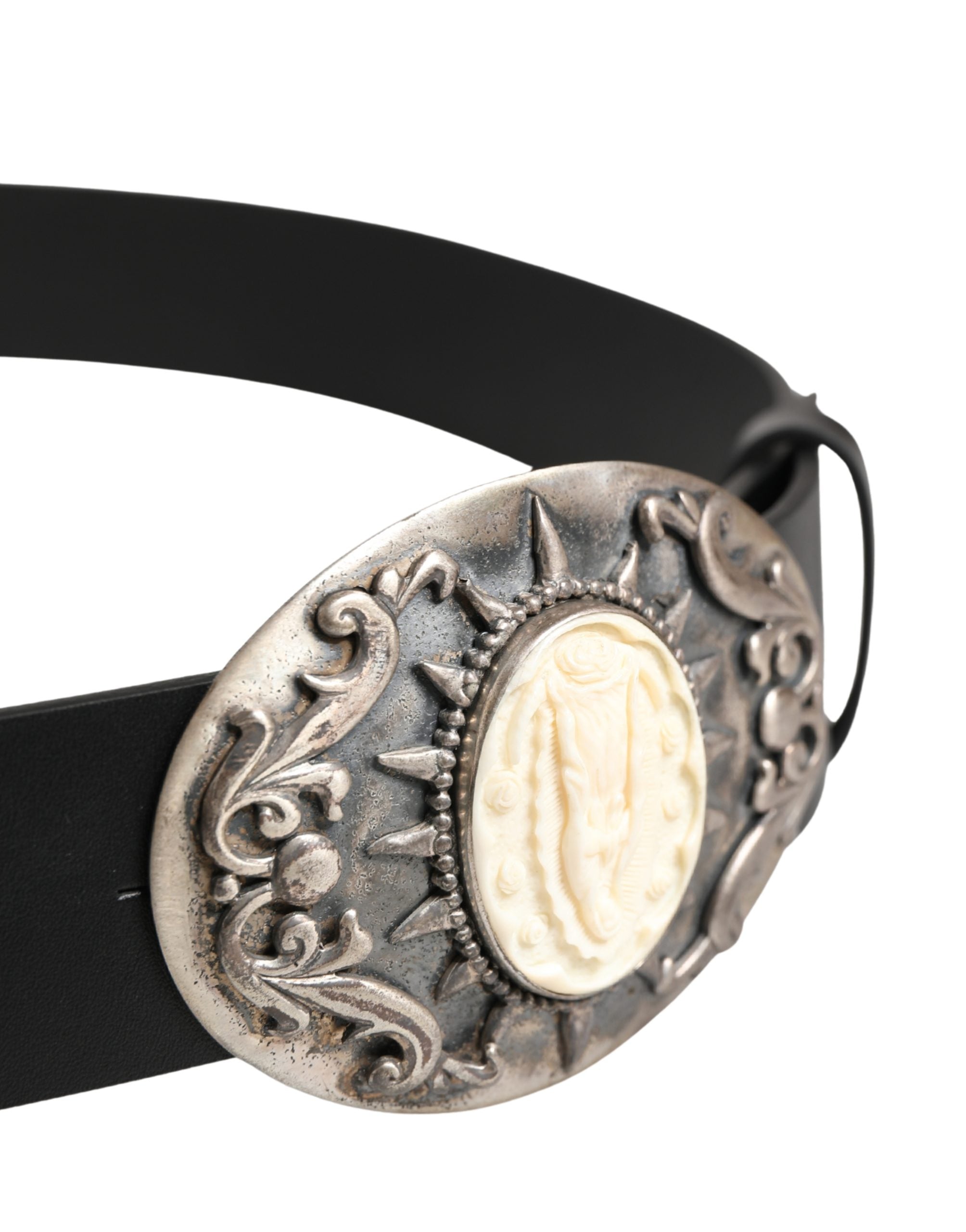 Dolce & Gabbana Schwarzer Kalbsleder Gürtel mit verzierter Metallschnalle