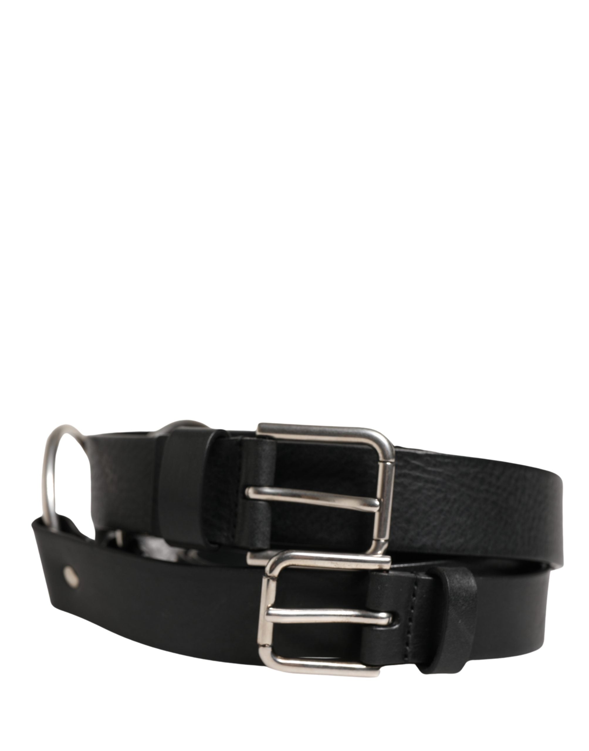 Dolce & Gabbana Schwarzer Ledergürtel mit Doppelriemen und silberner Schnalle