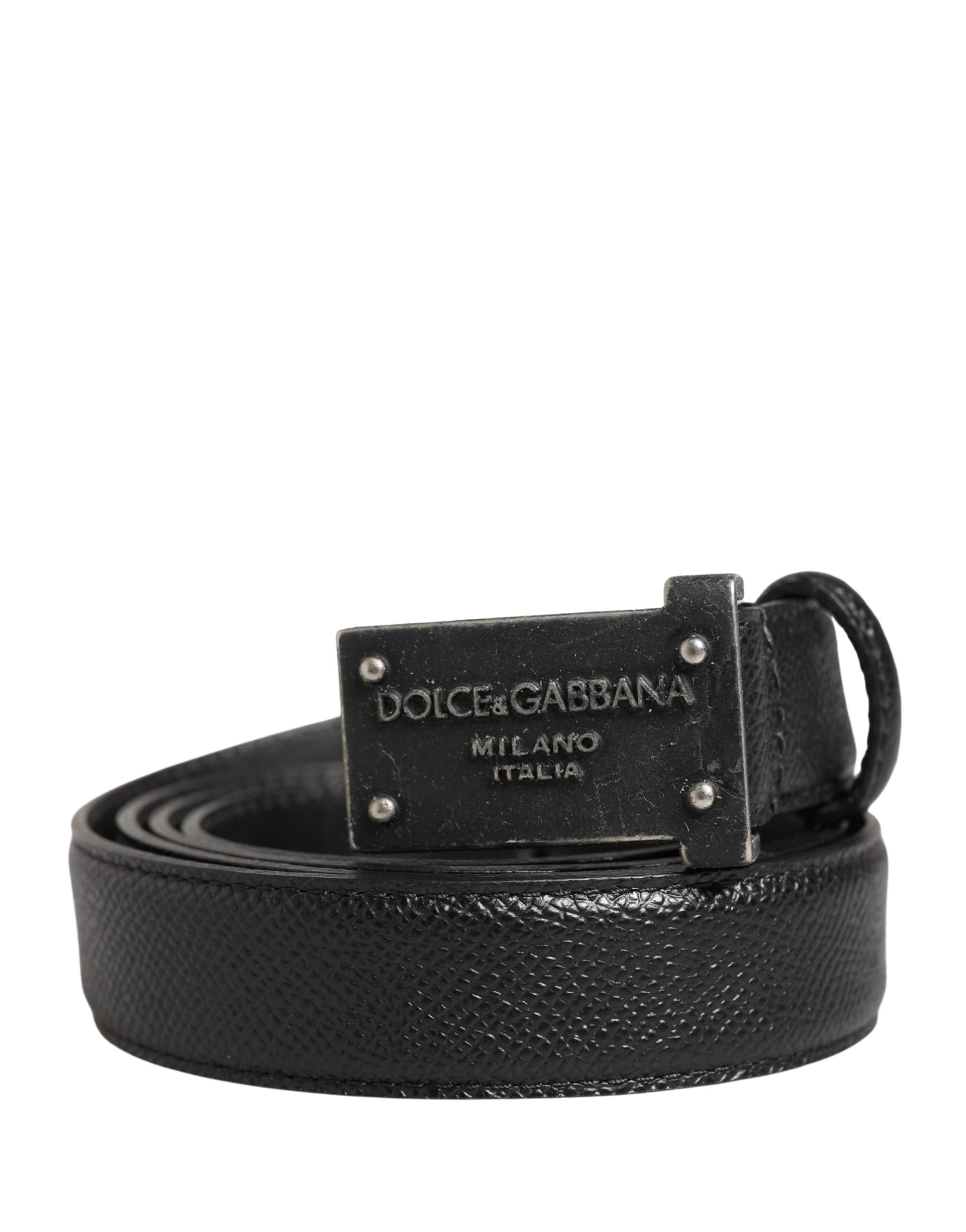 Dolce & Gabbana Herren Gürtel aus schwarzem Kalbsleder mit Logo und Metallschnalle