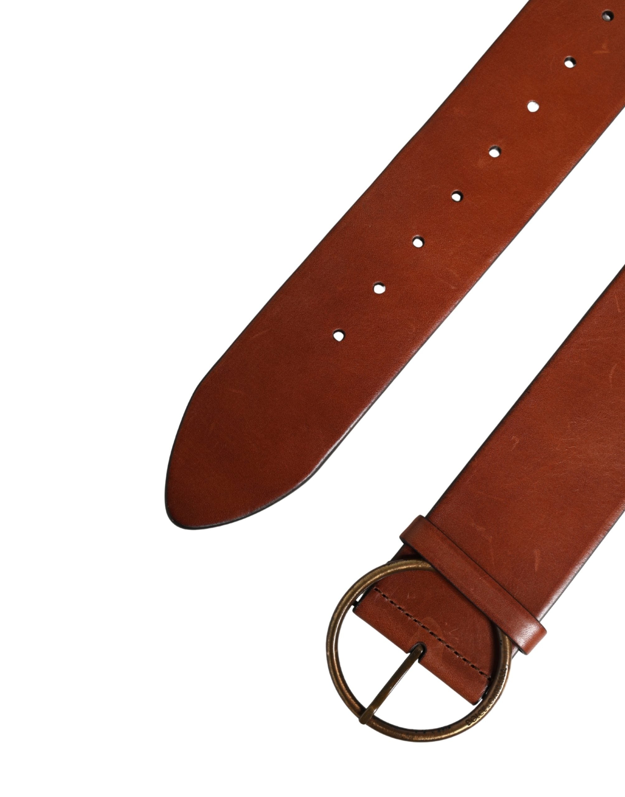 Dolce & Gabbana Herren Gürtel aus braunem Leder mit breitem Bund und runder Metallschnalle