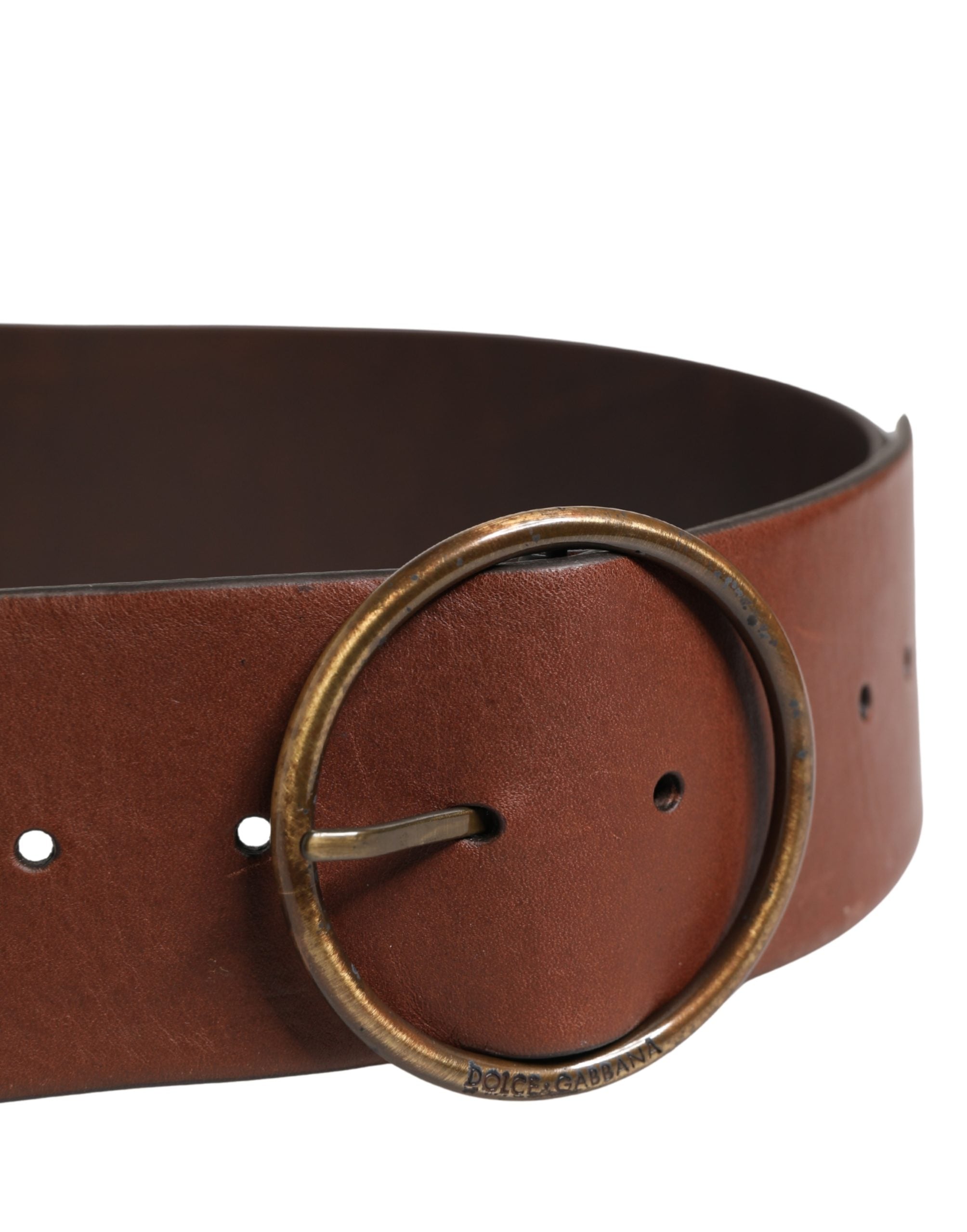 Dolce & Gabbana Brauner Ledergürtel mit breitem Bund und runder Metallschnalle