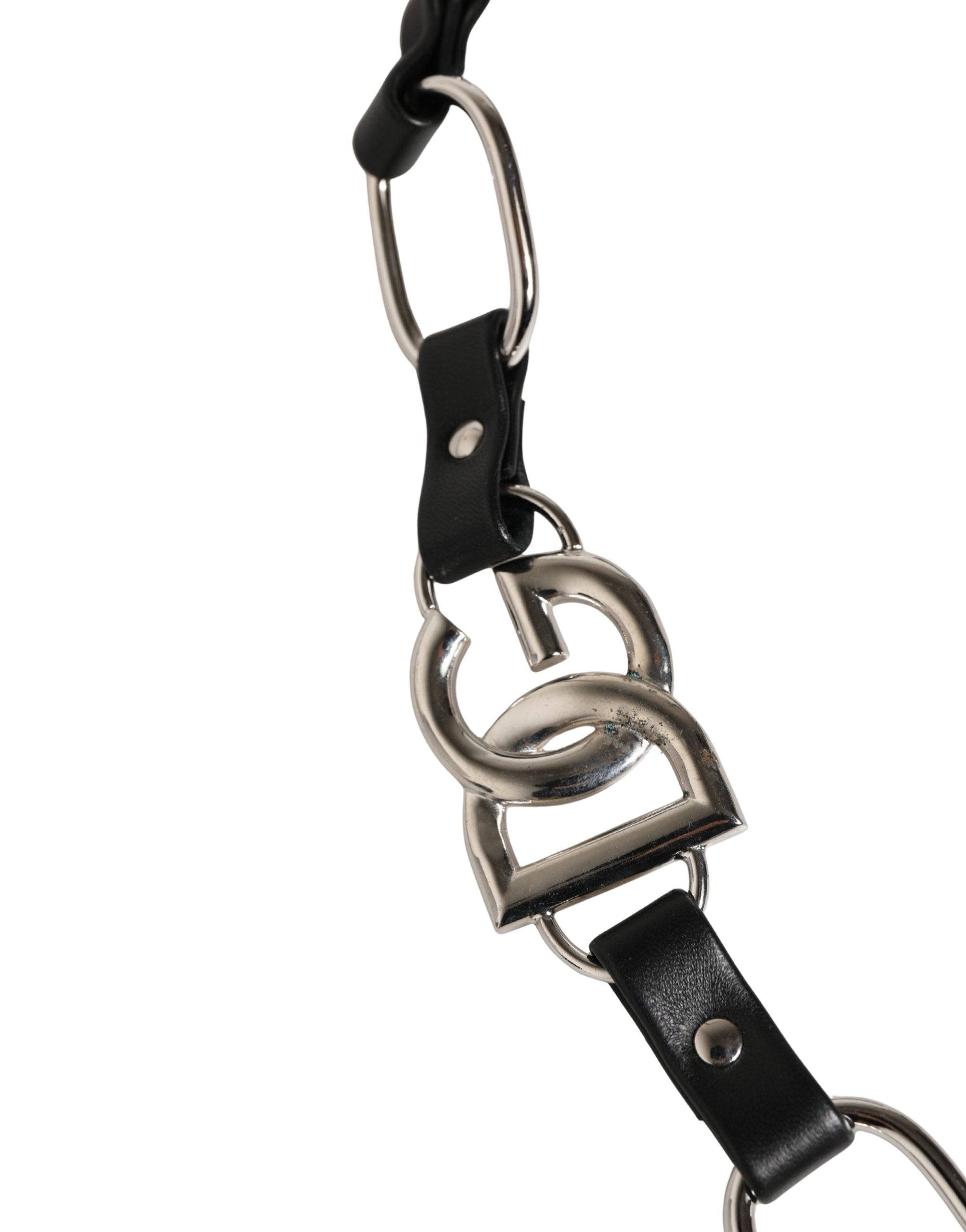 Dolce & Gabbana Schwarzer Leder-Schultergurt mit silberner Kette