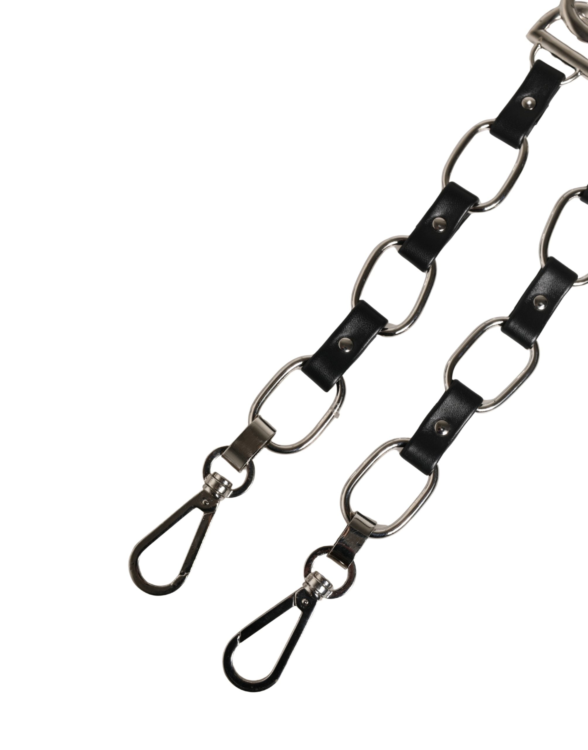 Dolce & Gabbana Schwarzer Leder-Schultergurt mit silberner Kette
