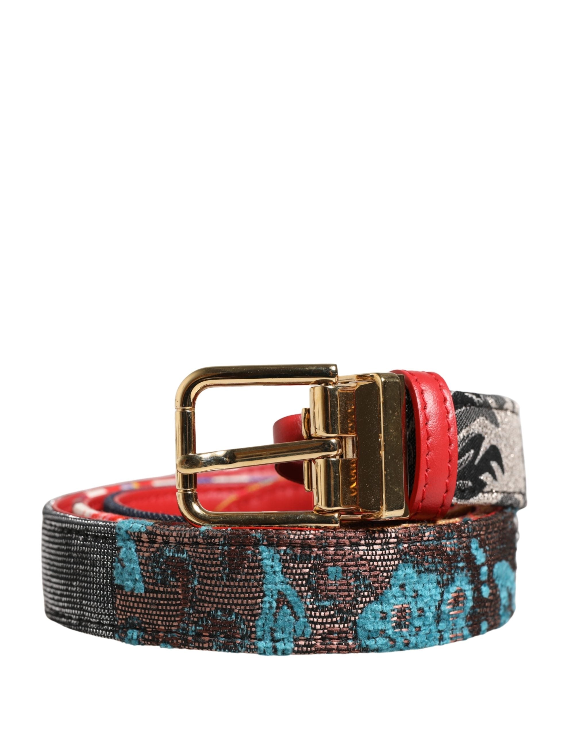 Dolce & Gabbana Mehrfarbiger Blumen-Jacquard-Gürtel mit Metallschnalle